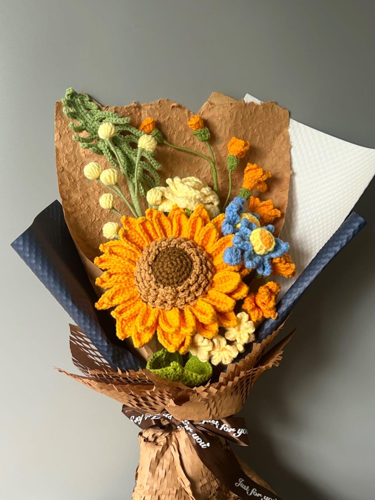Handmade Crochet Flower Bouquet: Sunflower, Tulip Home Decor