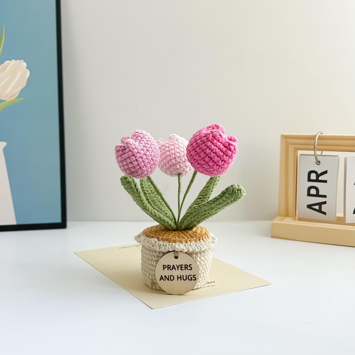 Crochet Flower Pot: Sunflower, Tulip - Desk Decor Gift