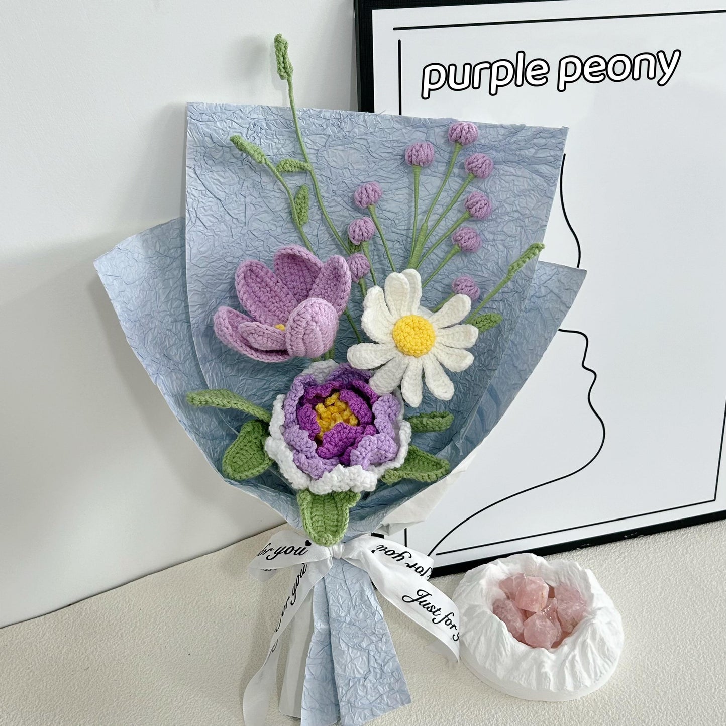Crochet Lily Bouquet,Handmade Crochet Peony,Rose,Lily,Flower,Purple,Pink,Anniversary,Wedding,Home decor,Birthday Gift,For Girlfriend,Mom