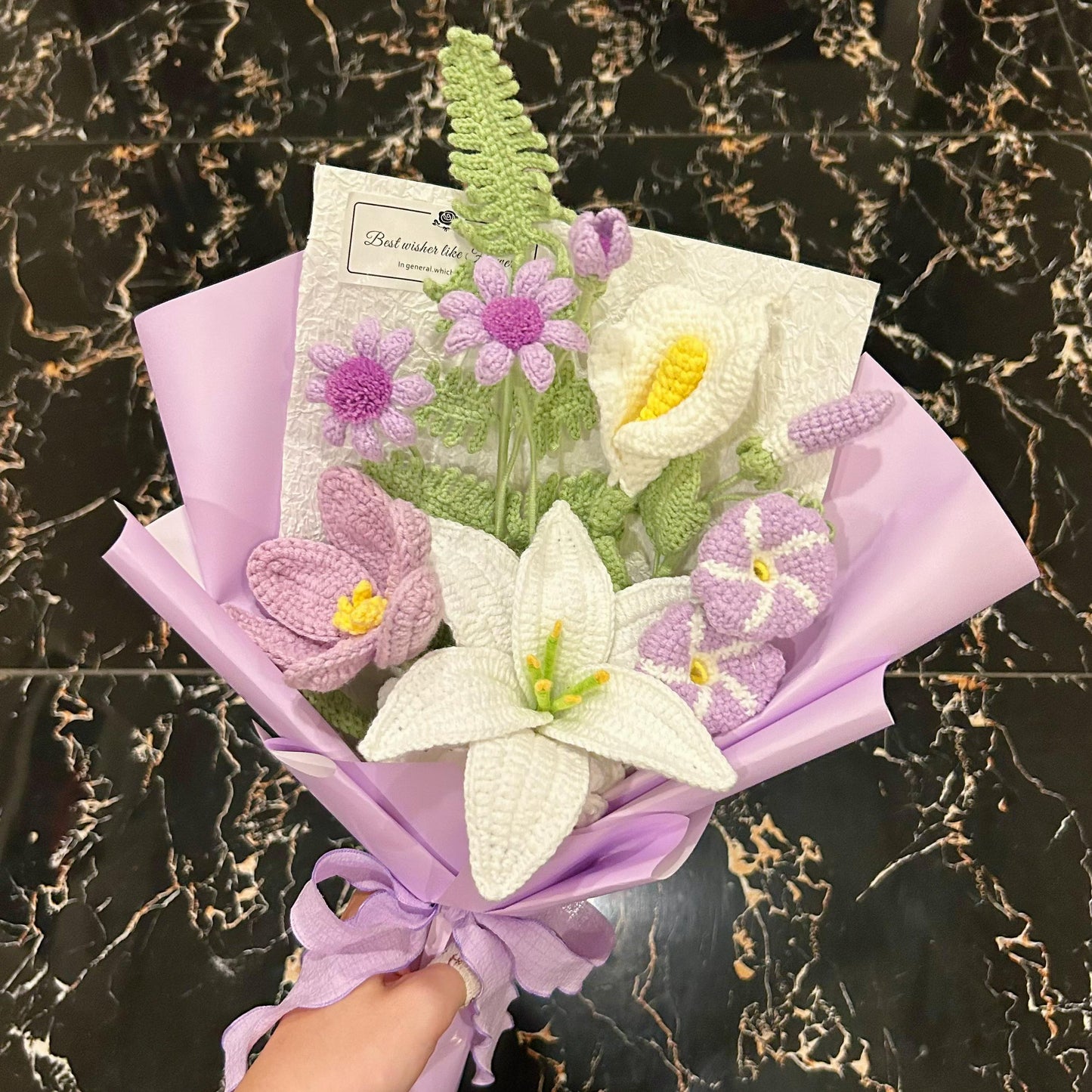 Crochet Purple Flower Bouquet,Forever Flowers,Handmade Lily,Rose,Tulip,Peony,Lily of the valley Flowers Bouquet,Birthday,Anniversary Gift