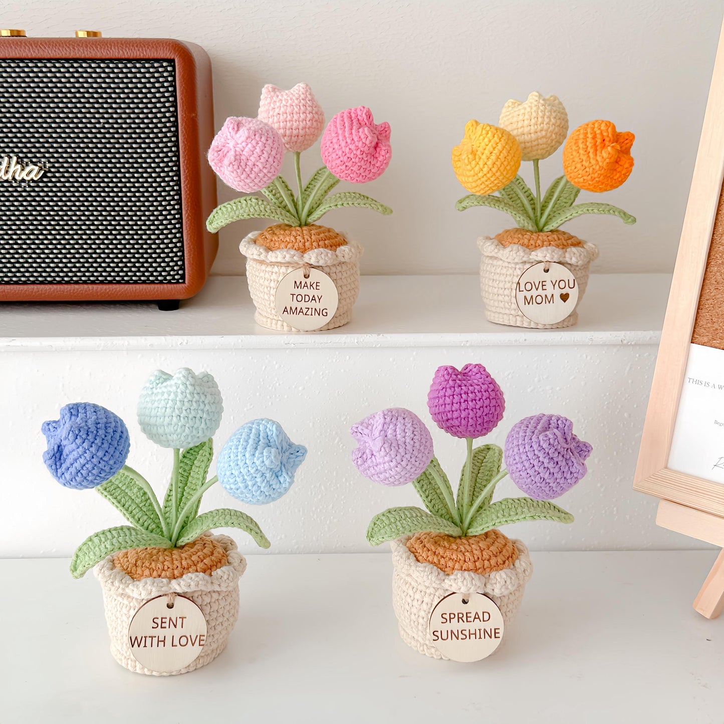 Crochet Flower in Pot, Crochet Lily of the Valley/Tulip/Rose/Sunflower Pot, Graduation Gift, Birthday Gifts, Gift for Her, Christmas gift