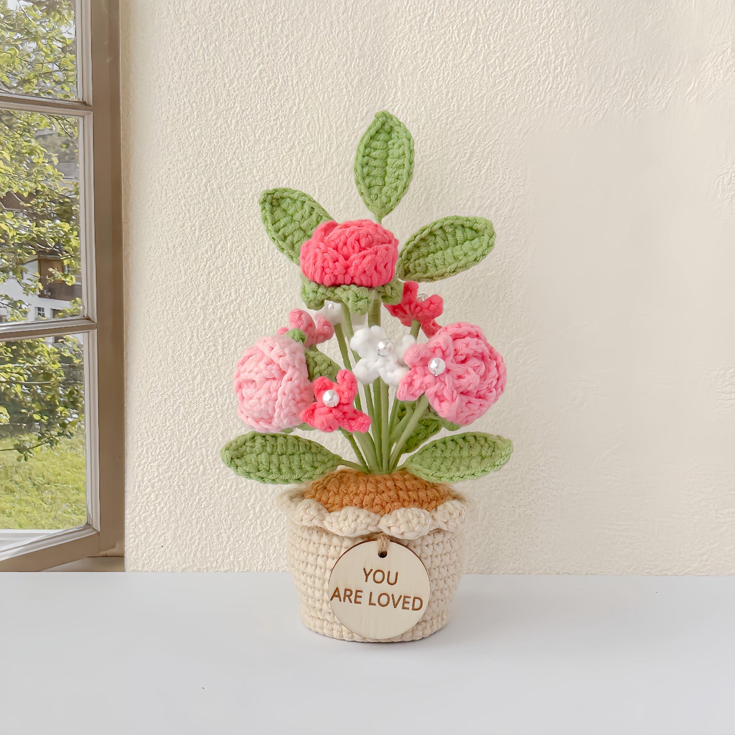 Crochet Rose Potted Plant, Handmade Floral Gift