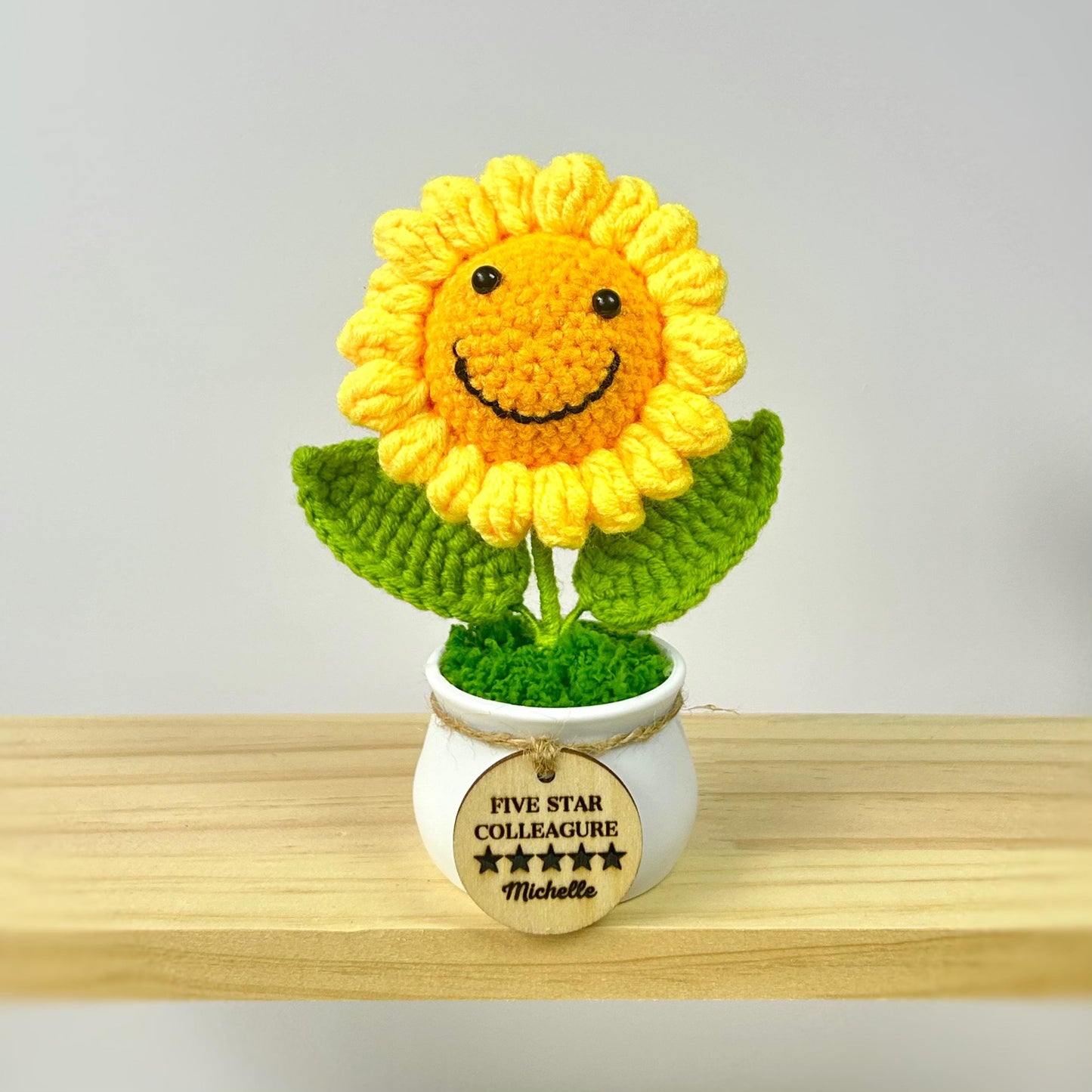 Crochet Flower Pot: Sunflower, Tulip - Desk Decor Gift