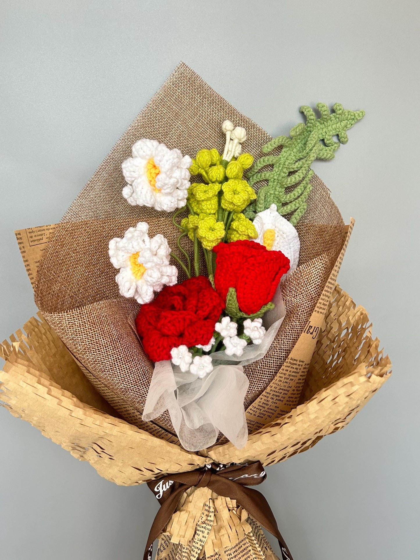 Handmade Crochet Rose Bouquet, Unique Floral Arrangement, Home Decor