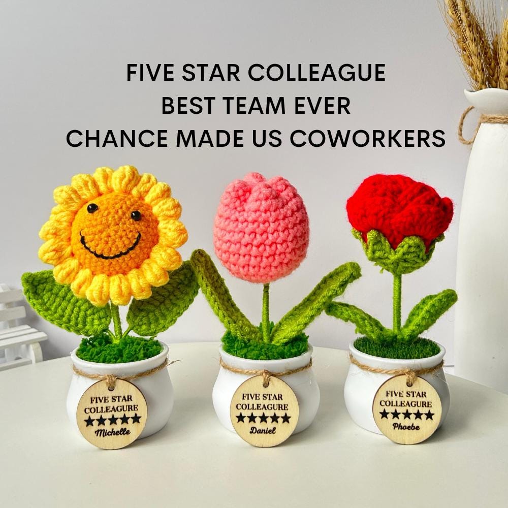 Crochet Flower Pot: Sunflower, Tulip - Desk Decor Gift