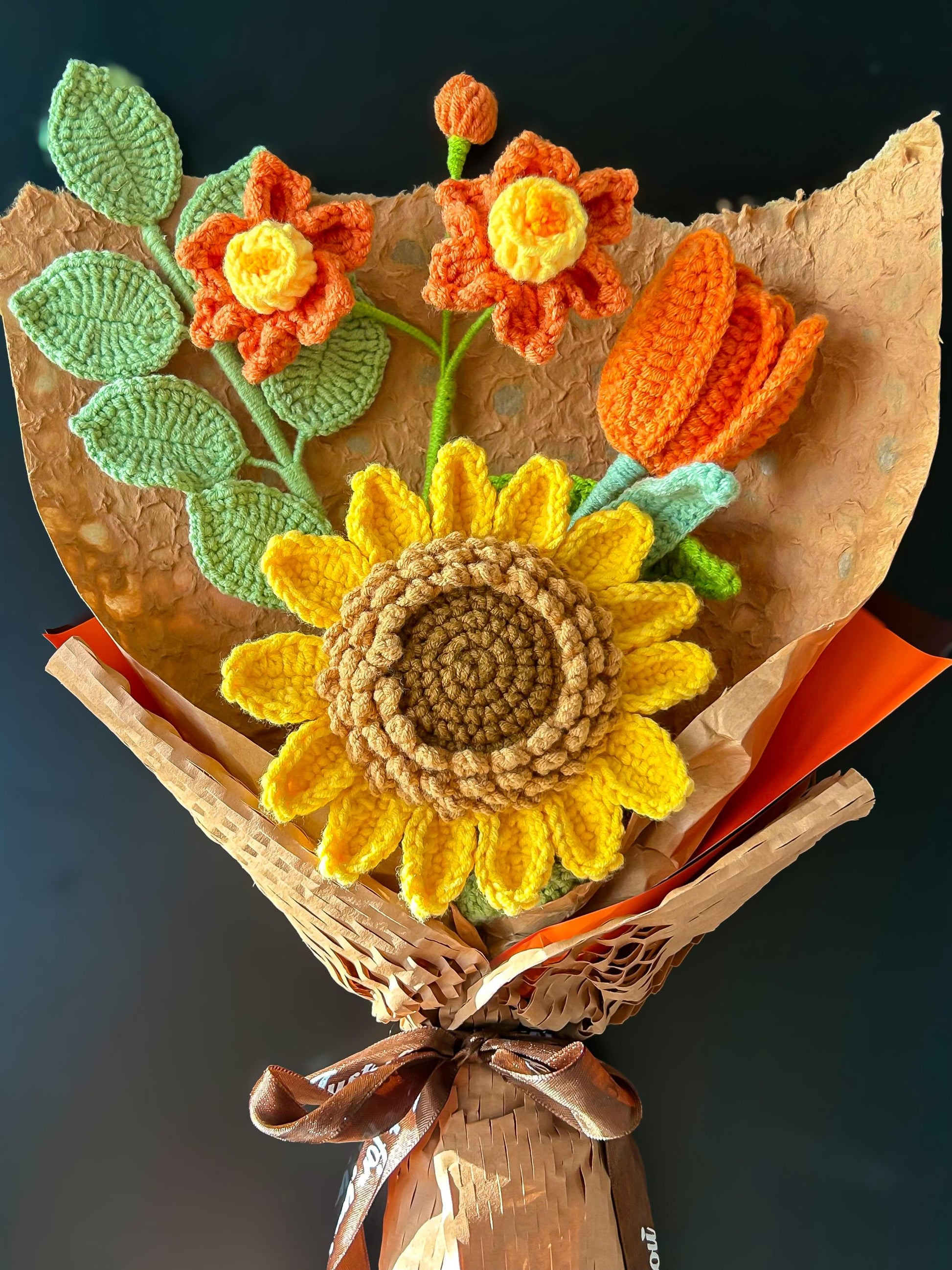Handmade Crochet Flower Bouquet: Sunflower, Tulip Home Decor