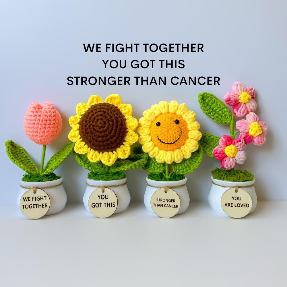 Crochet Sunflower Gift: Cancer Care Package with Custom Tag