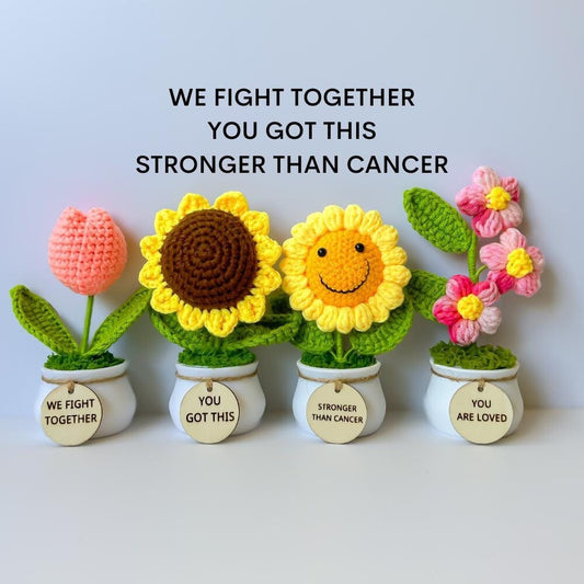 Crochet Sunflower Gift: Cancer Care Package with Custom Tag