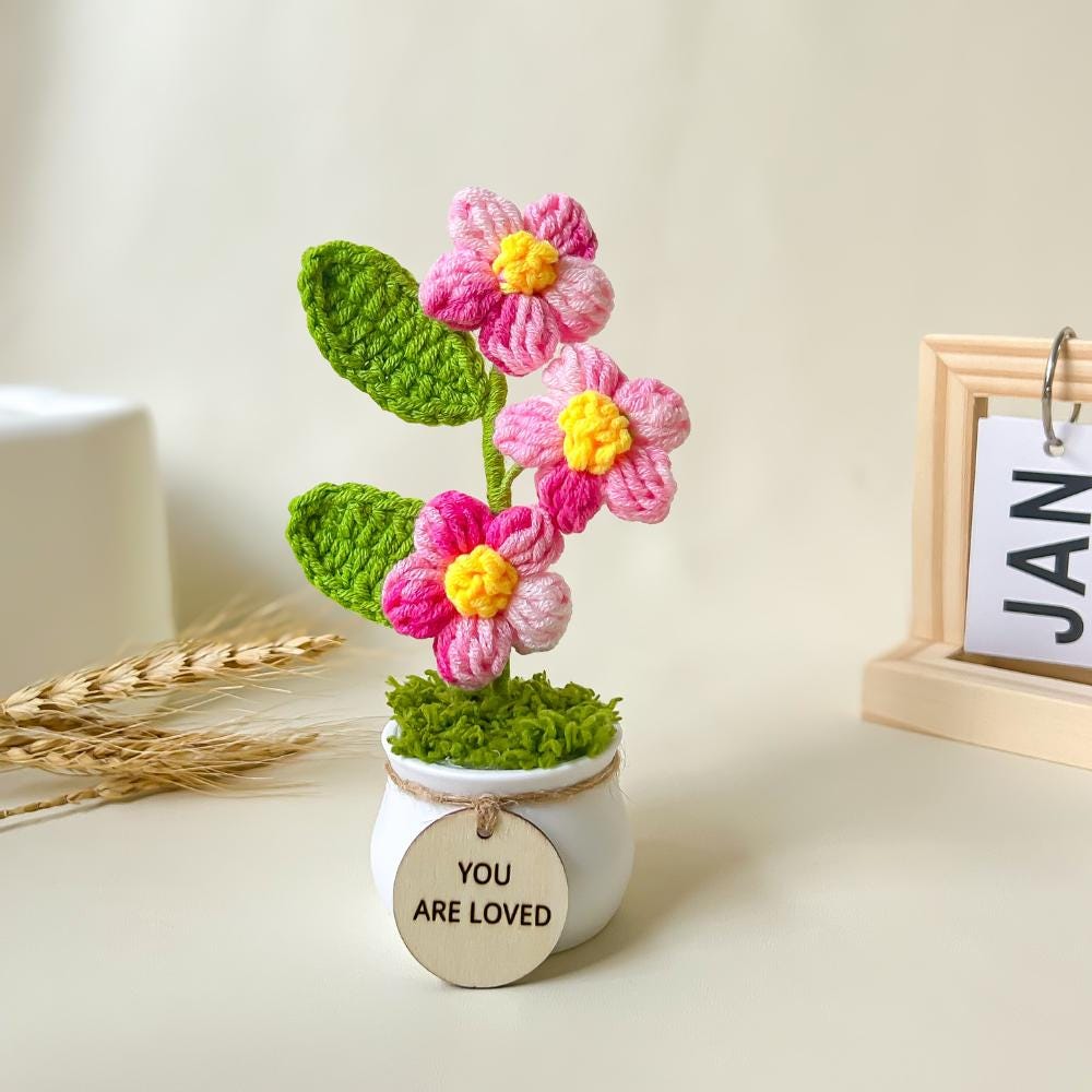 Handmade Crochet Flower Pot – Sunflower, Lily, Tulip Desk Decor