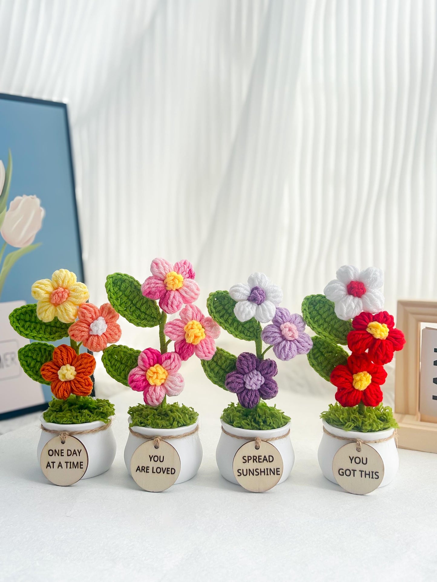 Handmade Crochet Flower Plant – Positive Affirmation Decor
