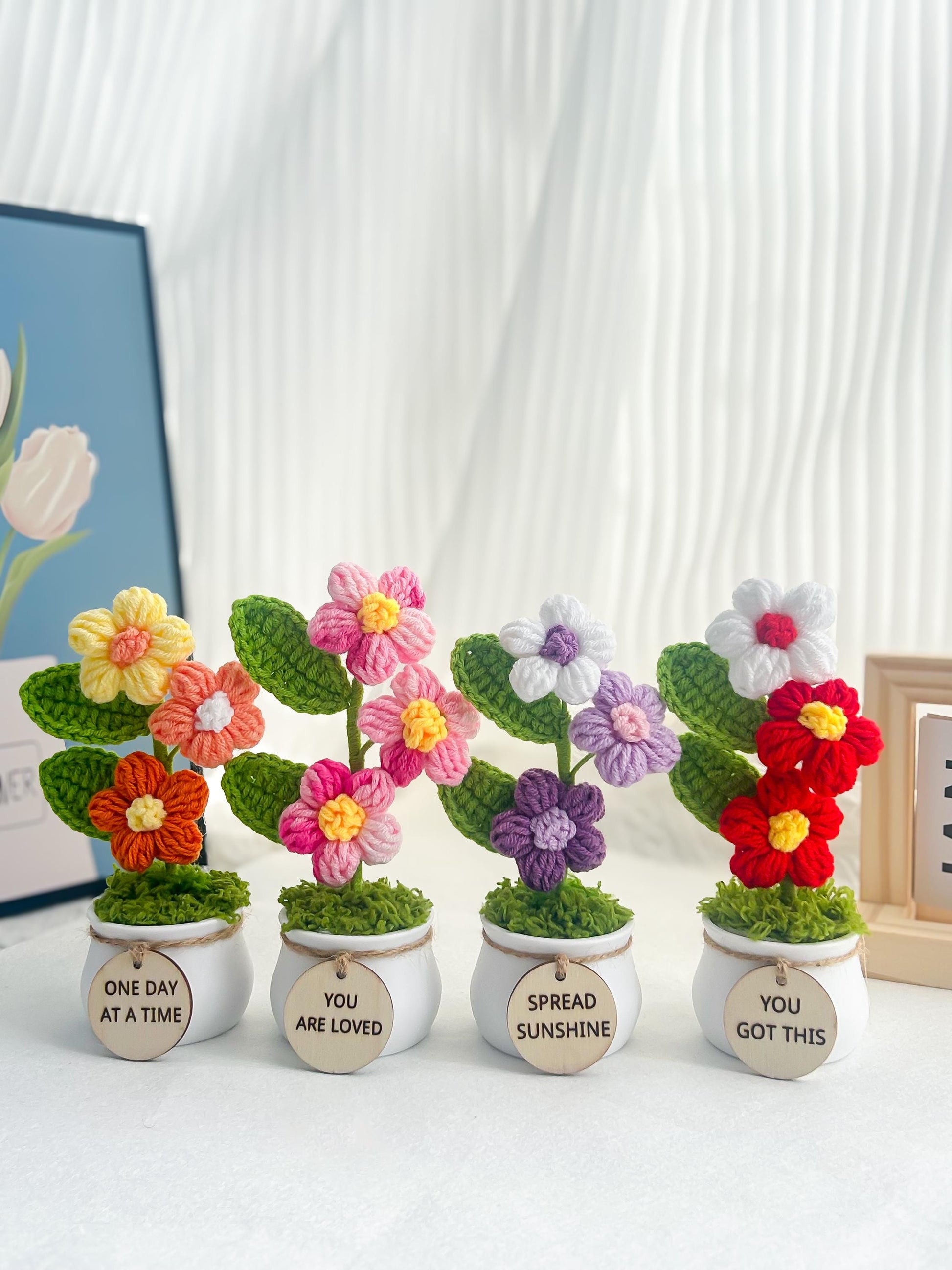 Handmade Crochet Flower Plant – Positive Affirmation Decor