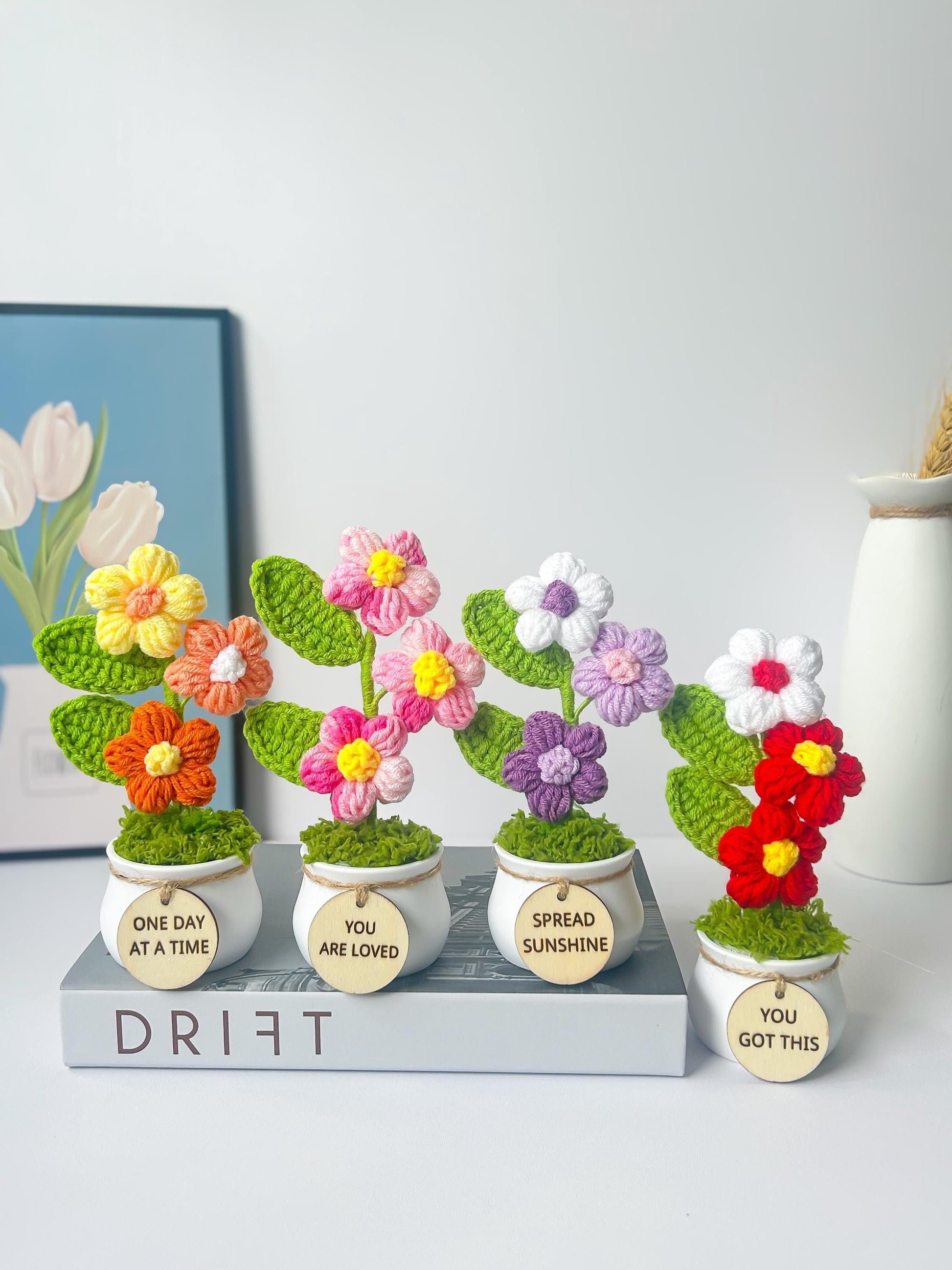 Handmade Crochet Flower Plant – Positive Affirmation Decor