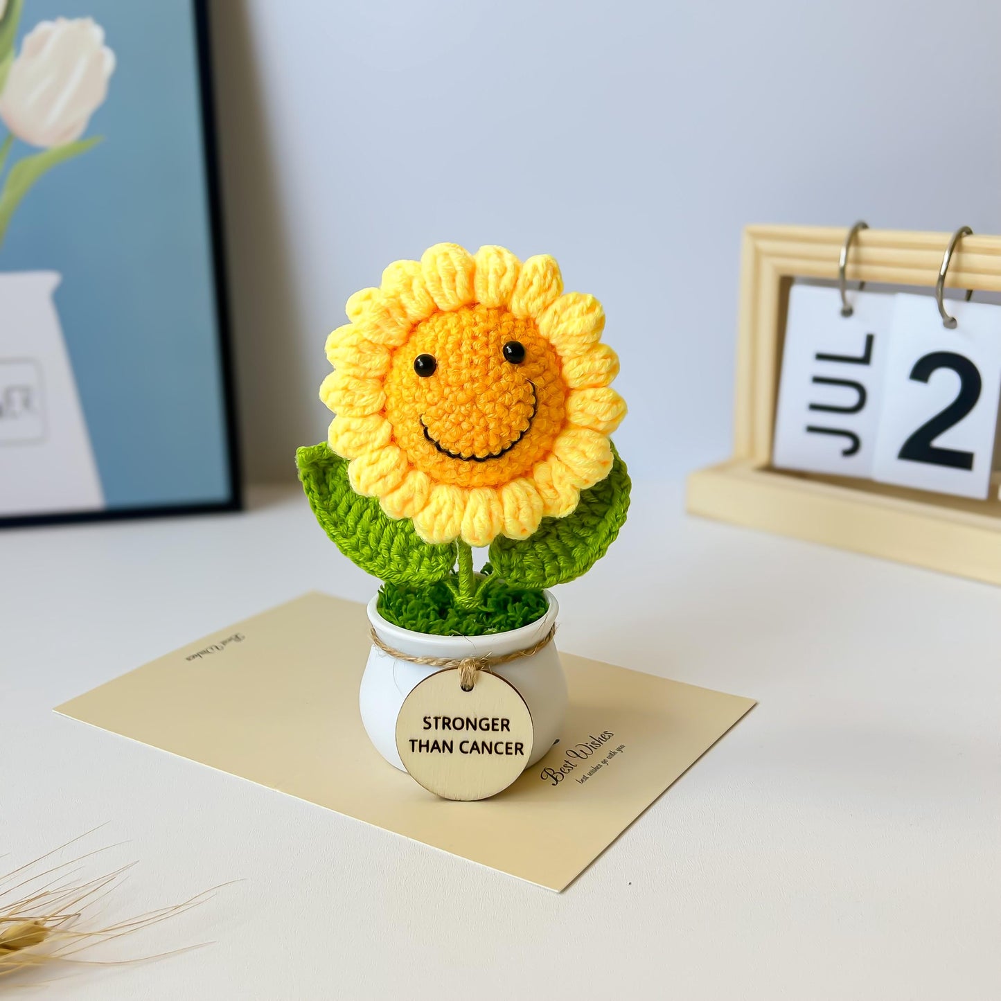 Crochet Sunflower Gift: Cancer Care Package with Custom Tag