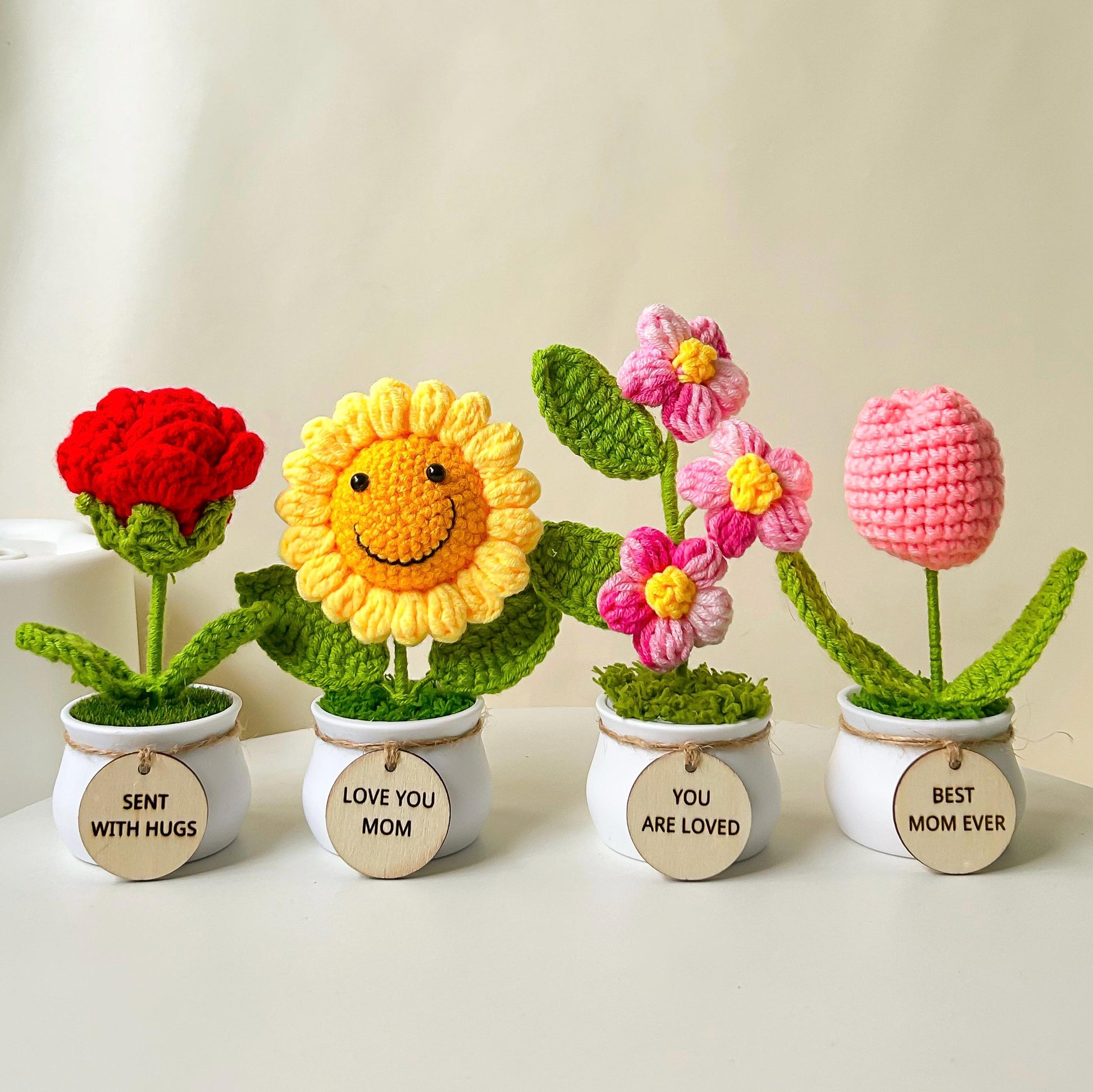 Handmade Crochet Flower Pot – Sunflower, Lily, Tulip Desk Decor