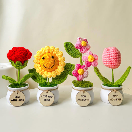 Handmade Crochet Flower Pot – Sunflower, Lily, Tulip Desk Decor