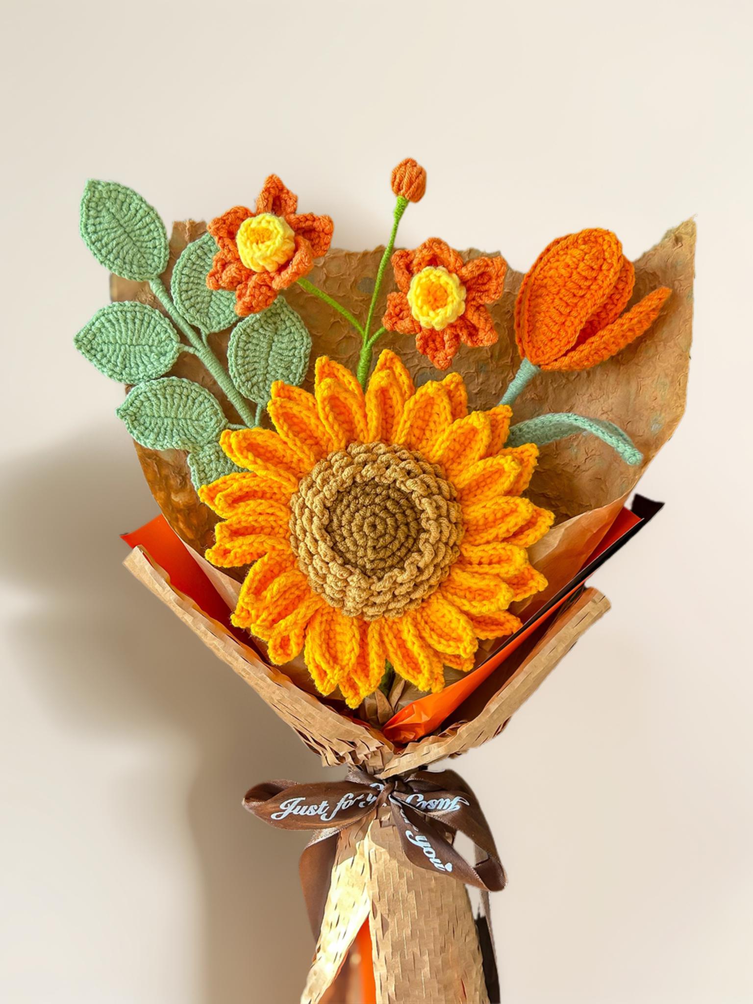 Crochet Flower Bouquet, Sunflower, Fall decor gift, Handmade Gift For Her, Birthday, Anniversary, Mother's day, Girlfriend, Grandma, Wife