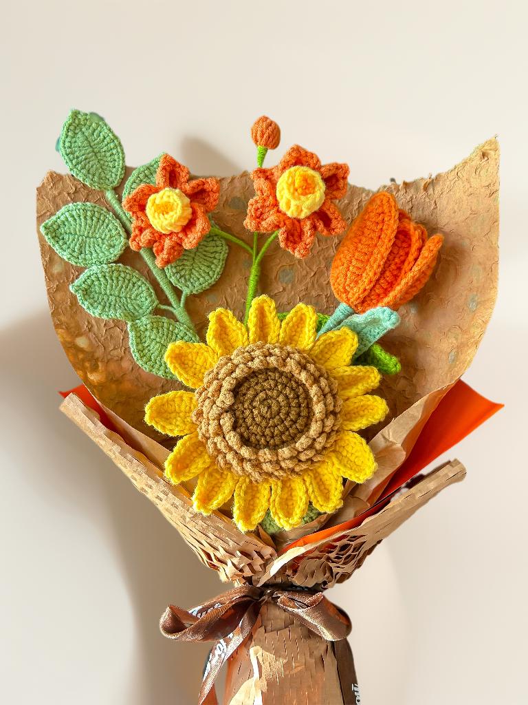 Crochet Flower Bouquet, Sunflower, Fall decor gift, Handmade Gift For Her, Birthday, Anniversary, Mother's day, Girlfriend, Grandma, Wife