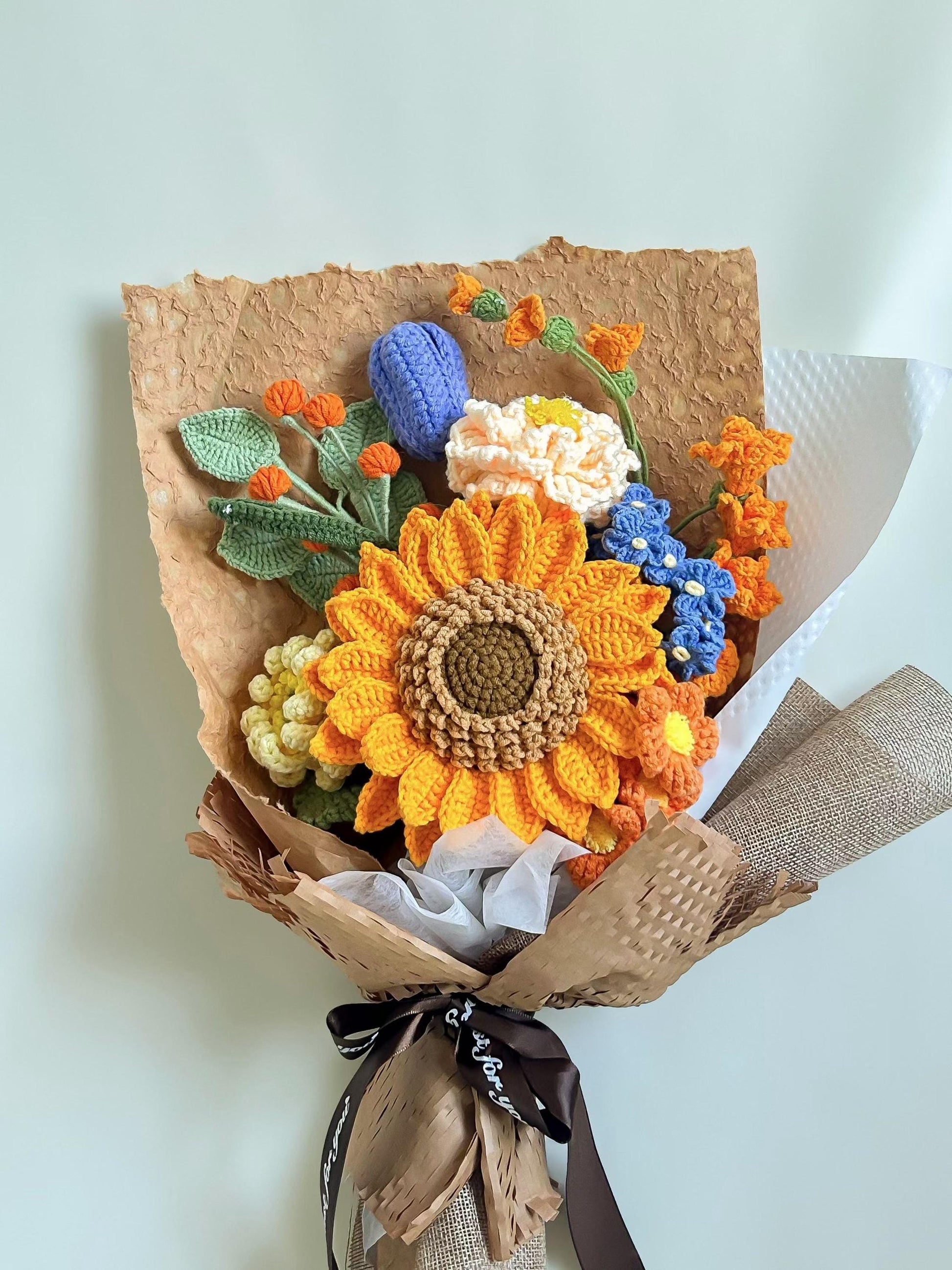 Handmade Crochet Flower Bouquet: Sunflower, Tulip Home Decor