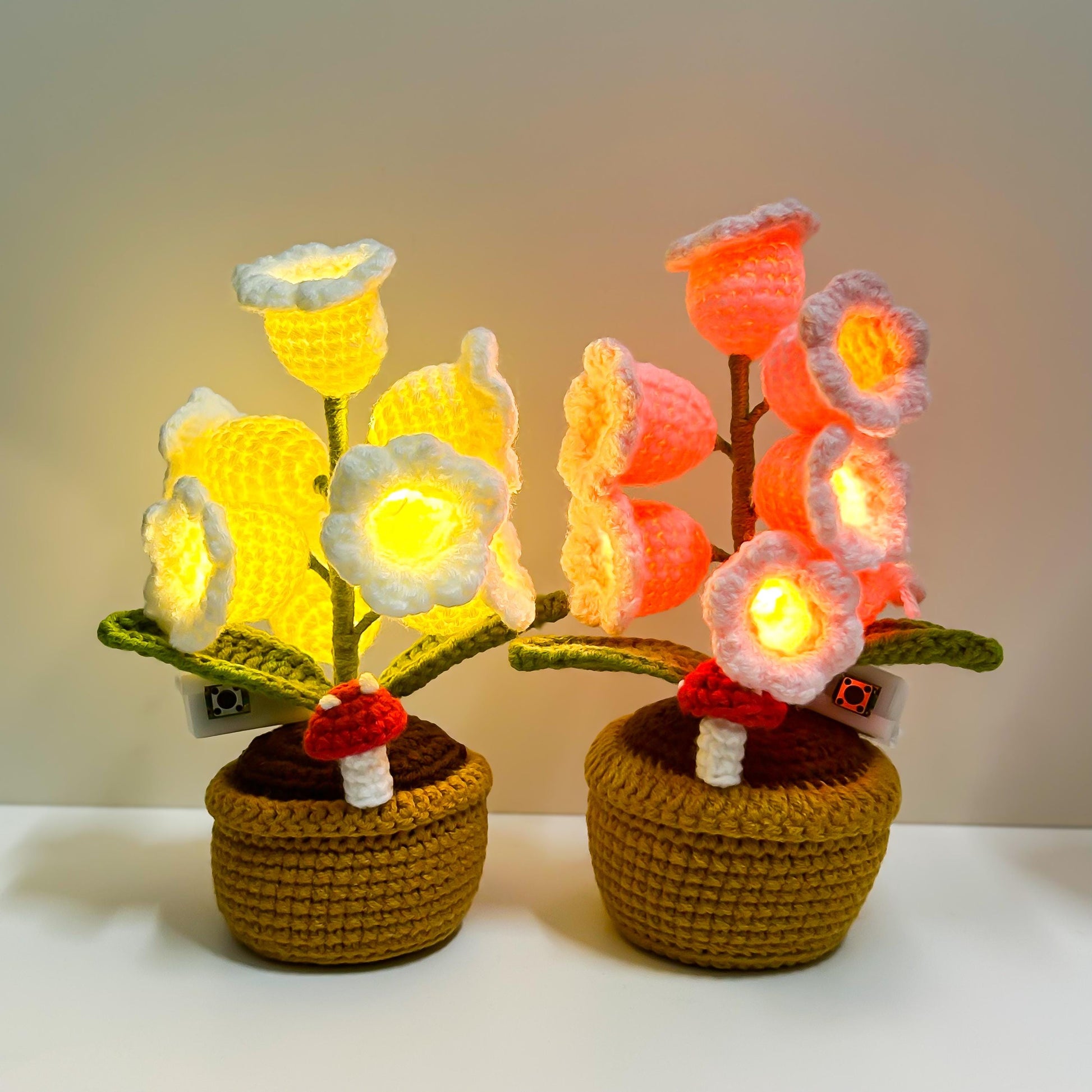 Crochet Lily of the Valley Lamp: Potted Flower Light, Home Decor