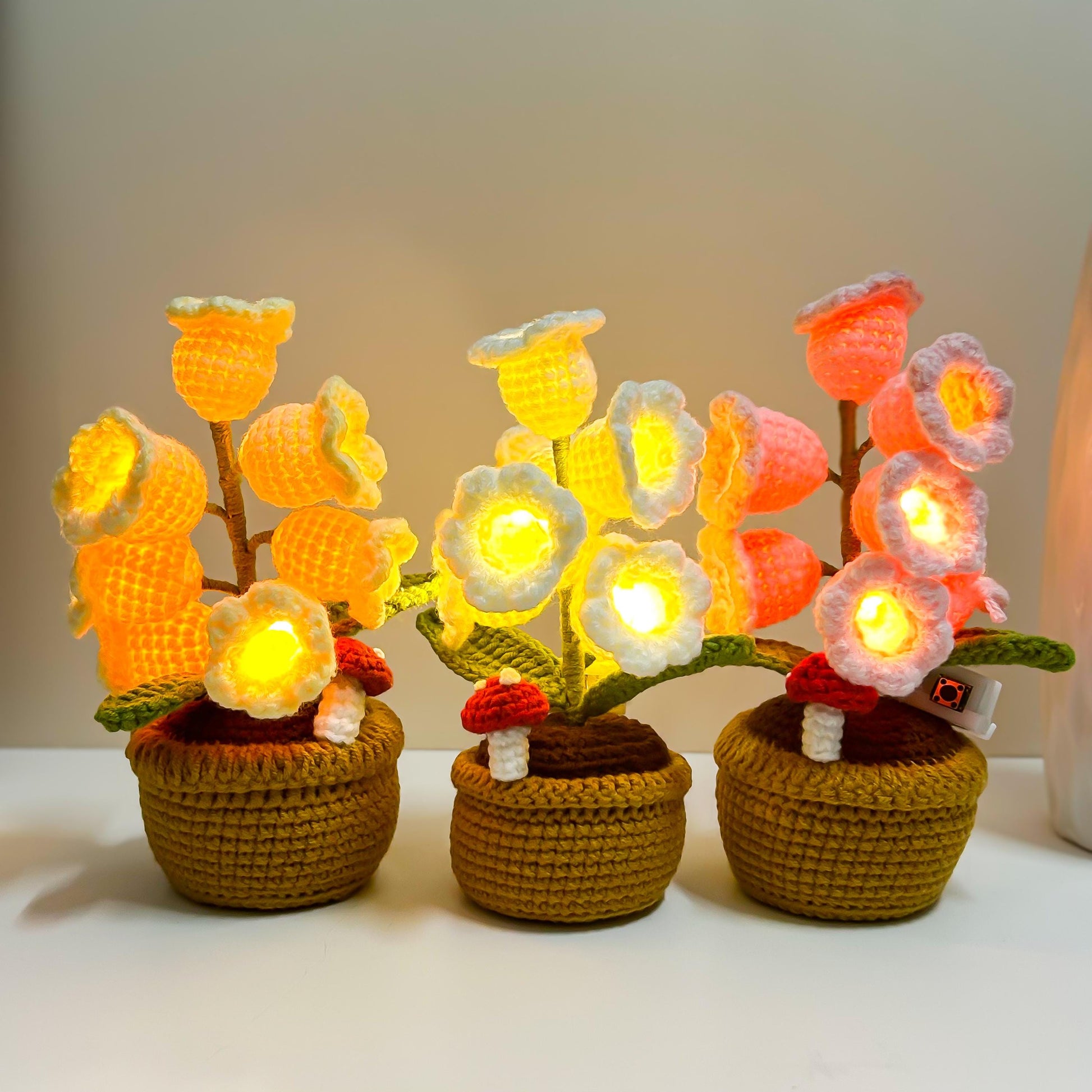 Crochet Lily of the Valley Lamp: Potted Flower Light, Home Decor