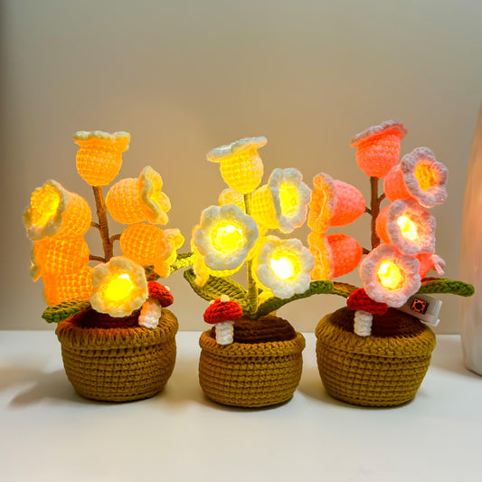 Crochet Lily of the Valley Lamp: Potted Flower Light, Home Decor