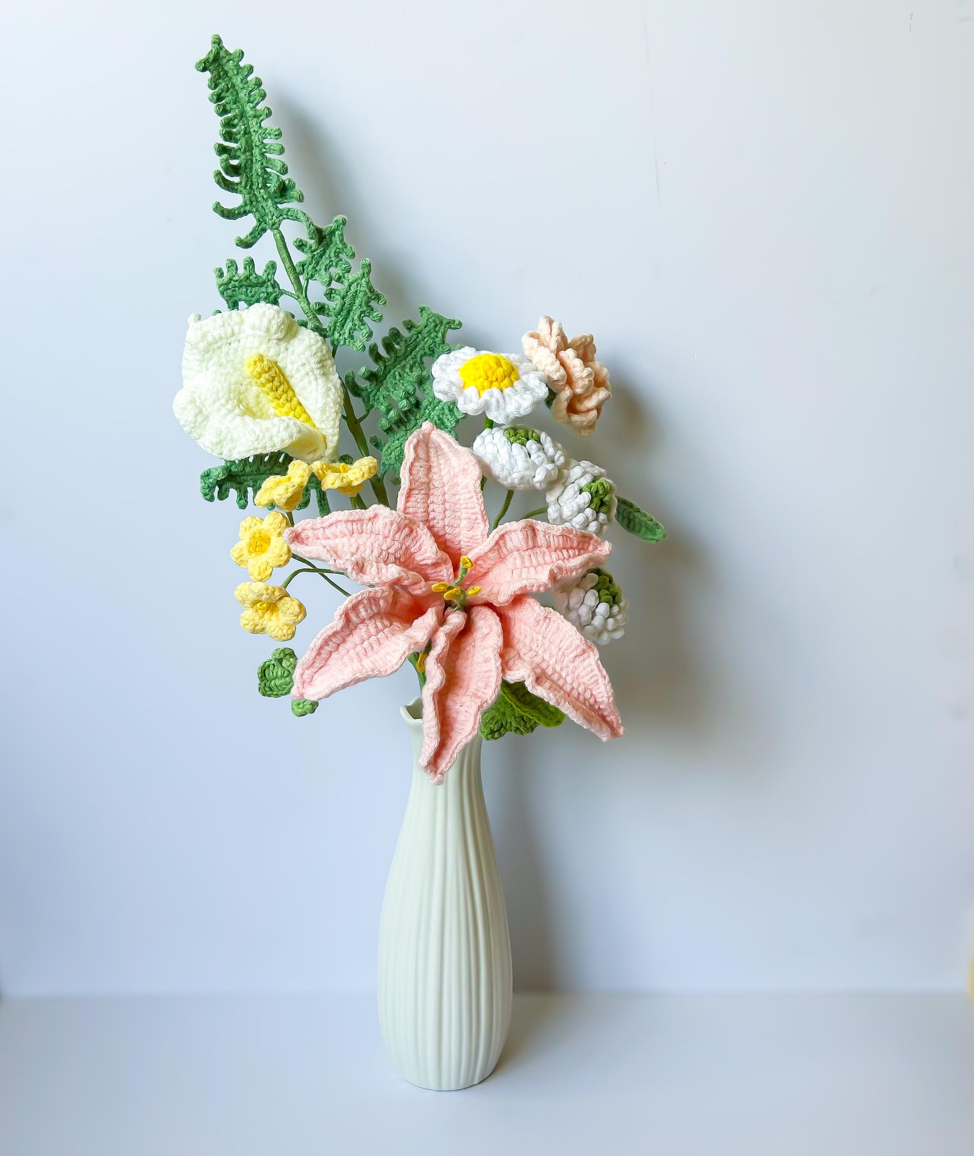 Crochet Lily Bouquet: Handmade Yarn Flowers, Home Decor Gift