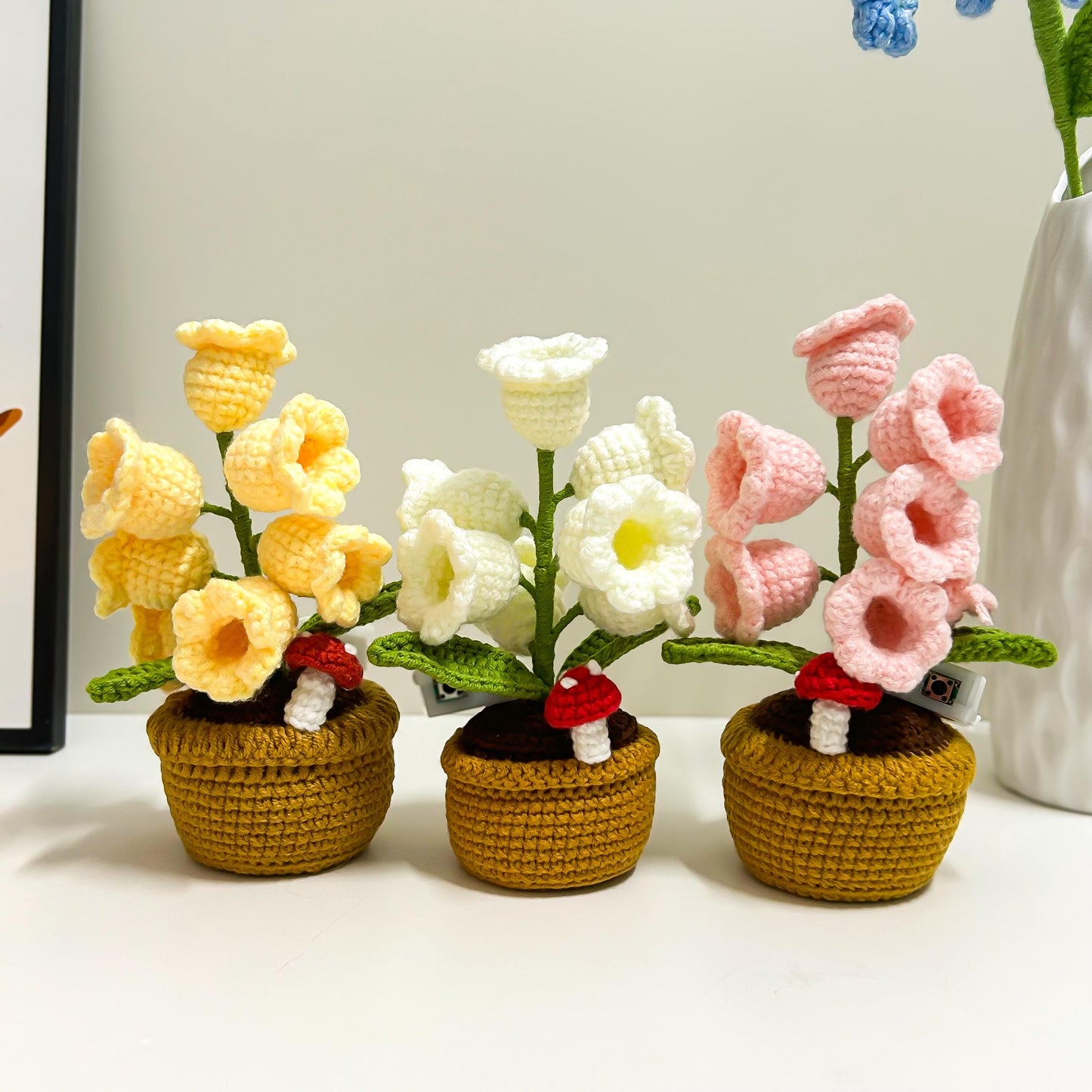Crochet Lily of the Valley Lamp: Potted Flower Light, Home Decor