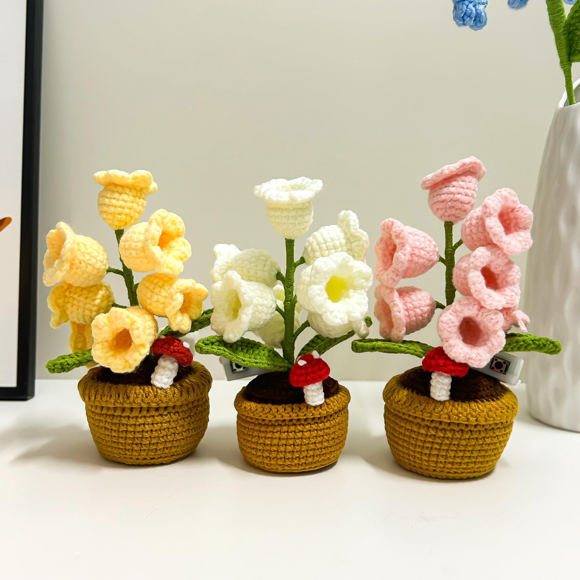 Crochet Lily of the Valley Lamp: Potted Flower Light, Home Decor