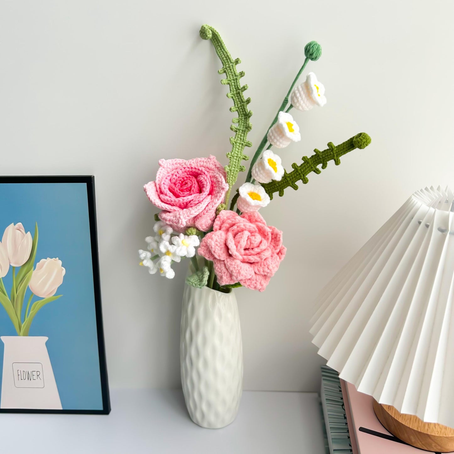 Handmade Crochet Flower Bouquet: Rose, Tulip, Sunflower - Home Decor