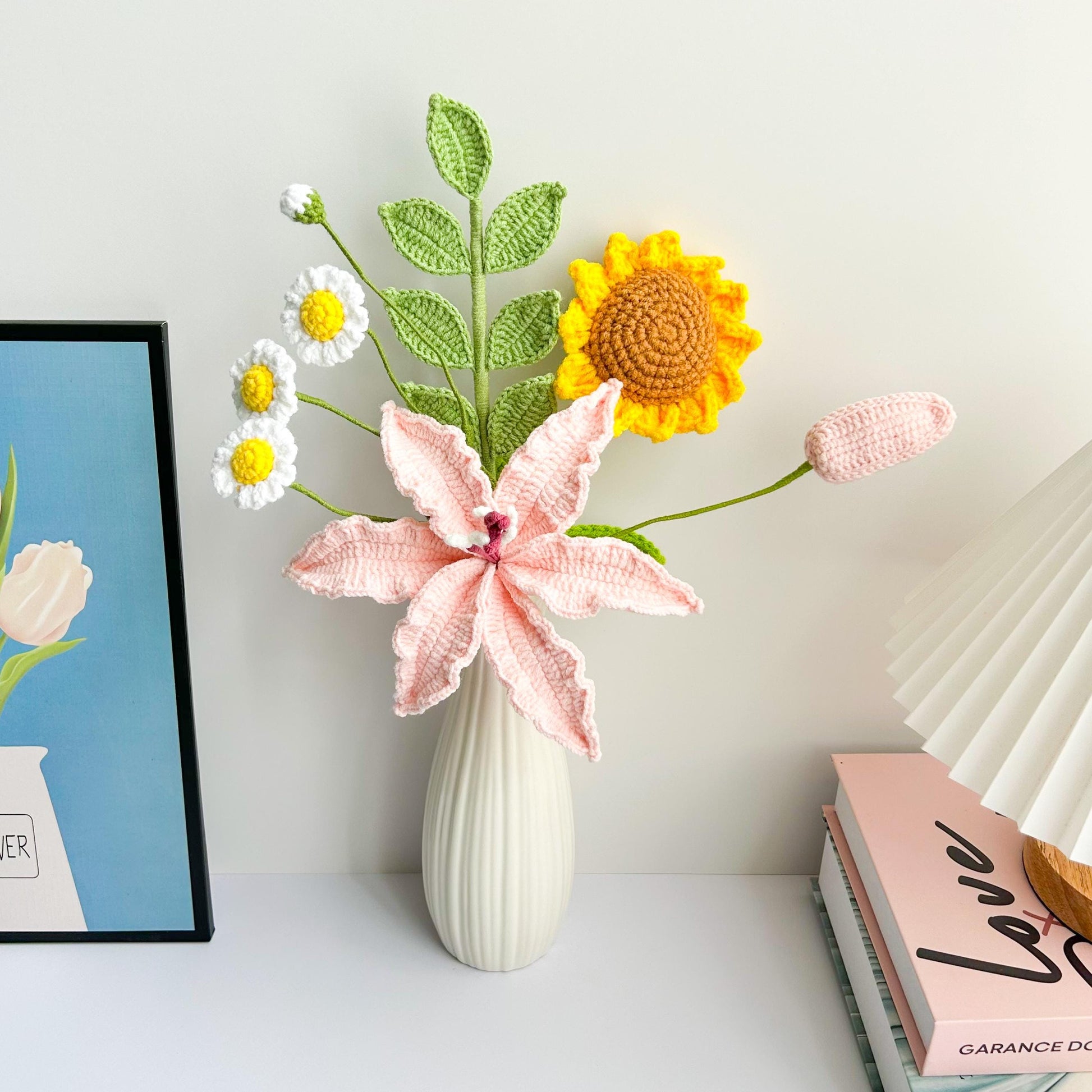 Crochet Lily Bouquet: Handmade Yarn Flowers, Home Decor Gift