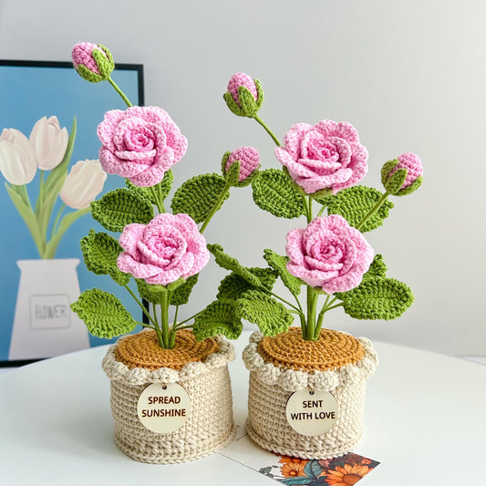 Handmade Crochet Potted Rose Plant: Personalized Mom Gift