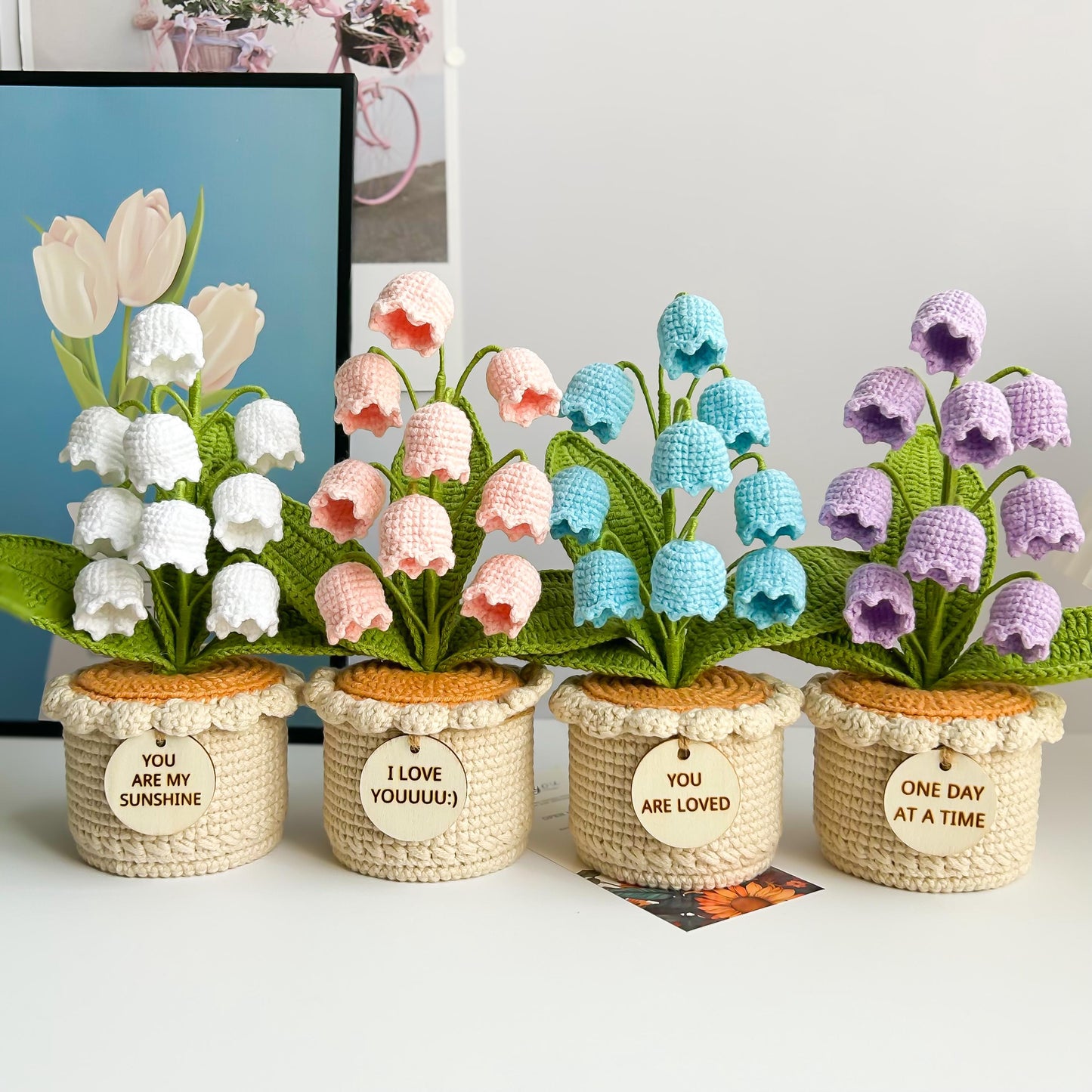 Crochet Flower in Pot, Crochet Lily of the Valley/Tulip/Rose/Sunflower Pot, Graduation Gift, Birthday Gifts, Gift for Her, Christmas gift