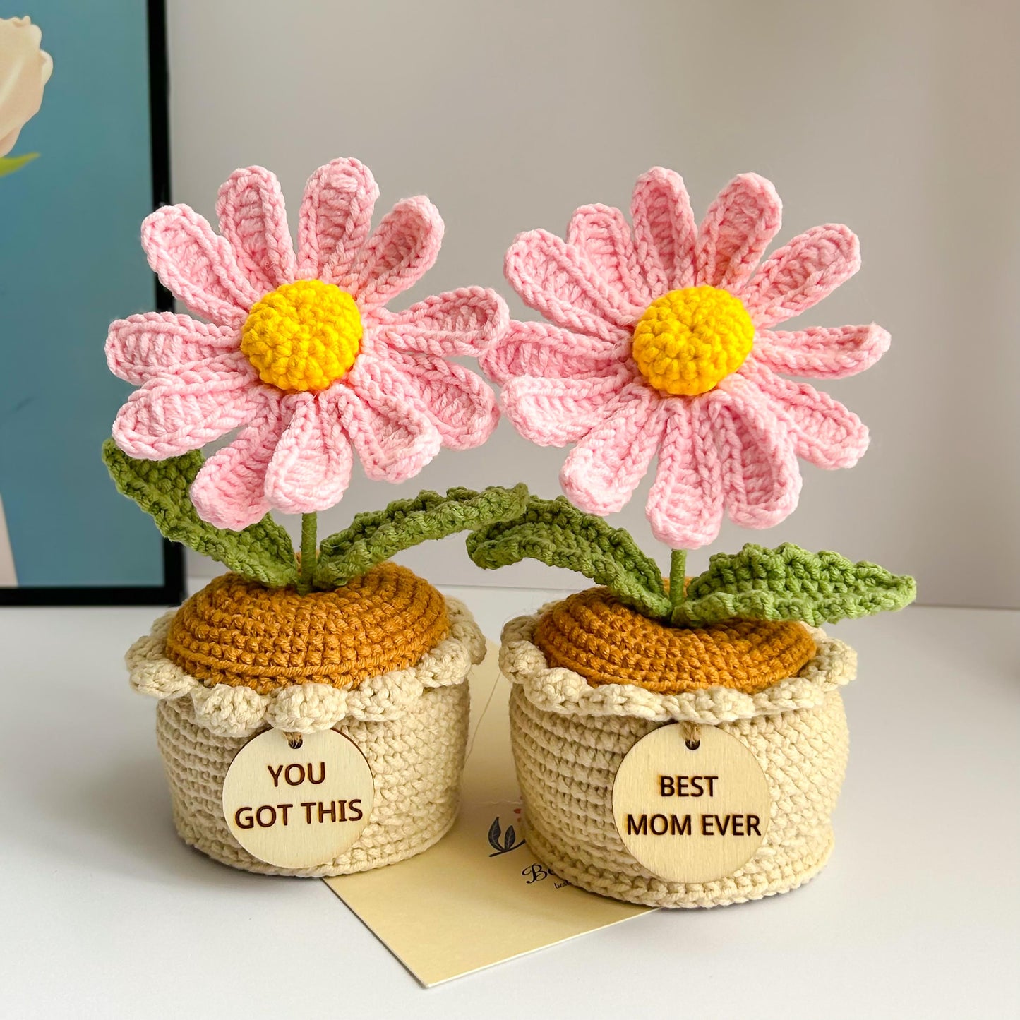 Crochet Lily of the Valley, Personalized Potted Flower with Custom Tag