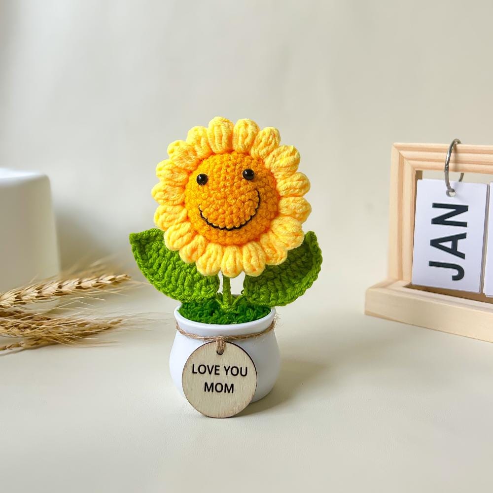 Crochet Sunflower, Personalized Get Well Soon Gift, Sending Hugs