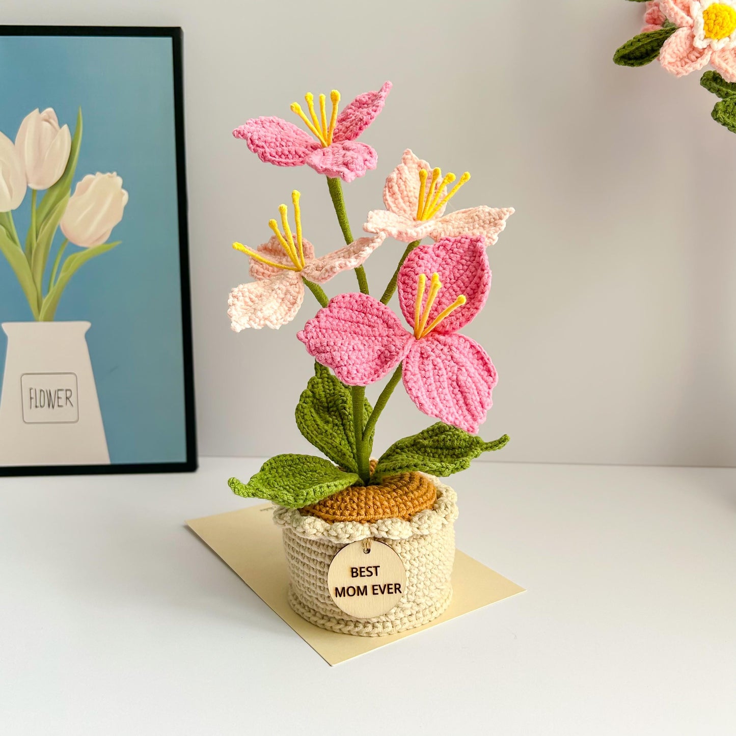 Crochet Lily of the Valley, Personalized Potted Flower with Custom Tag