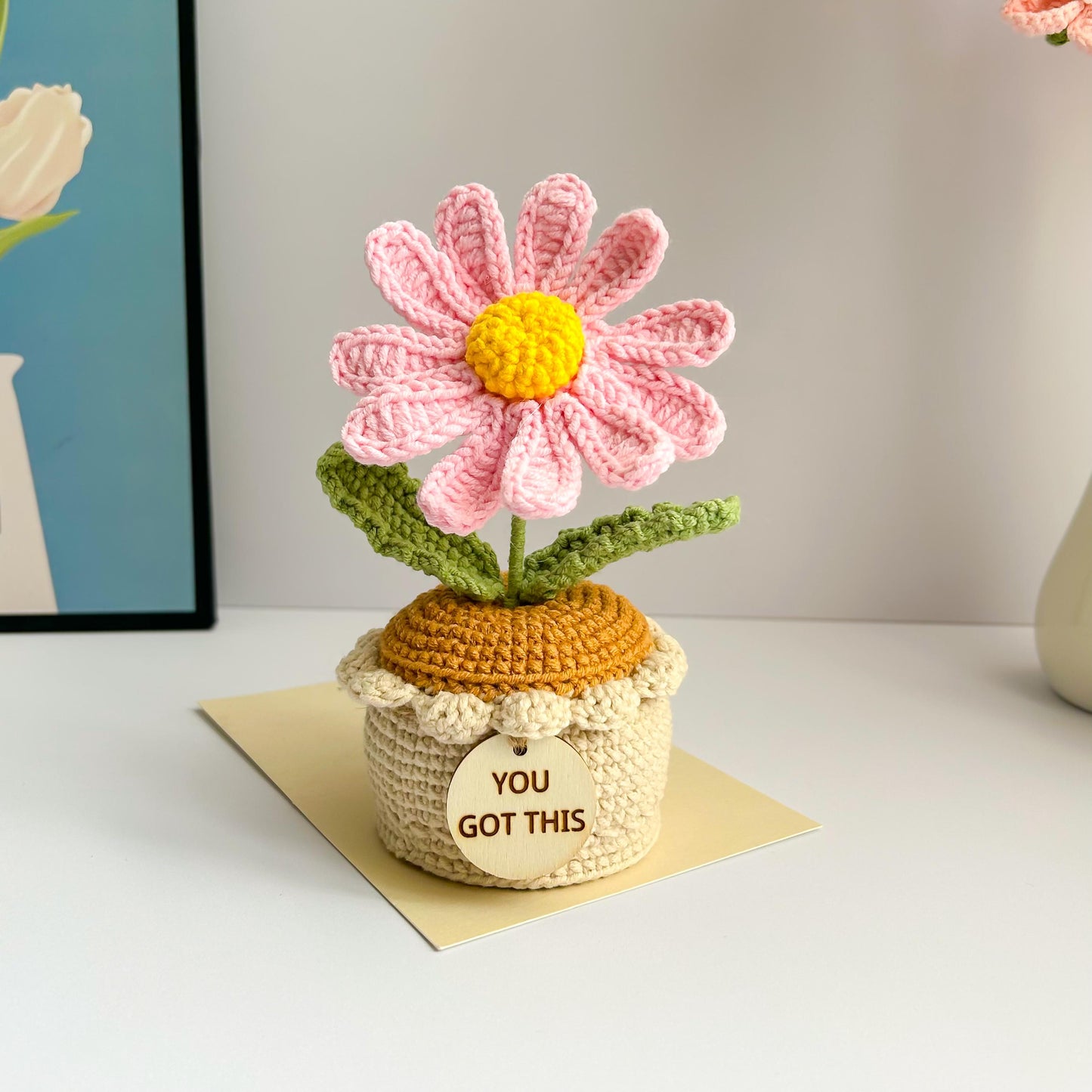 Crochet Lily of the Valley, Personalized Potted Flower with Custom Tag