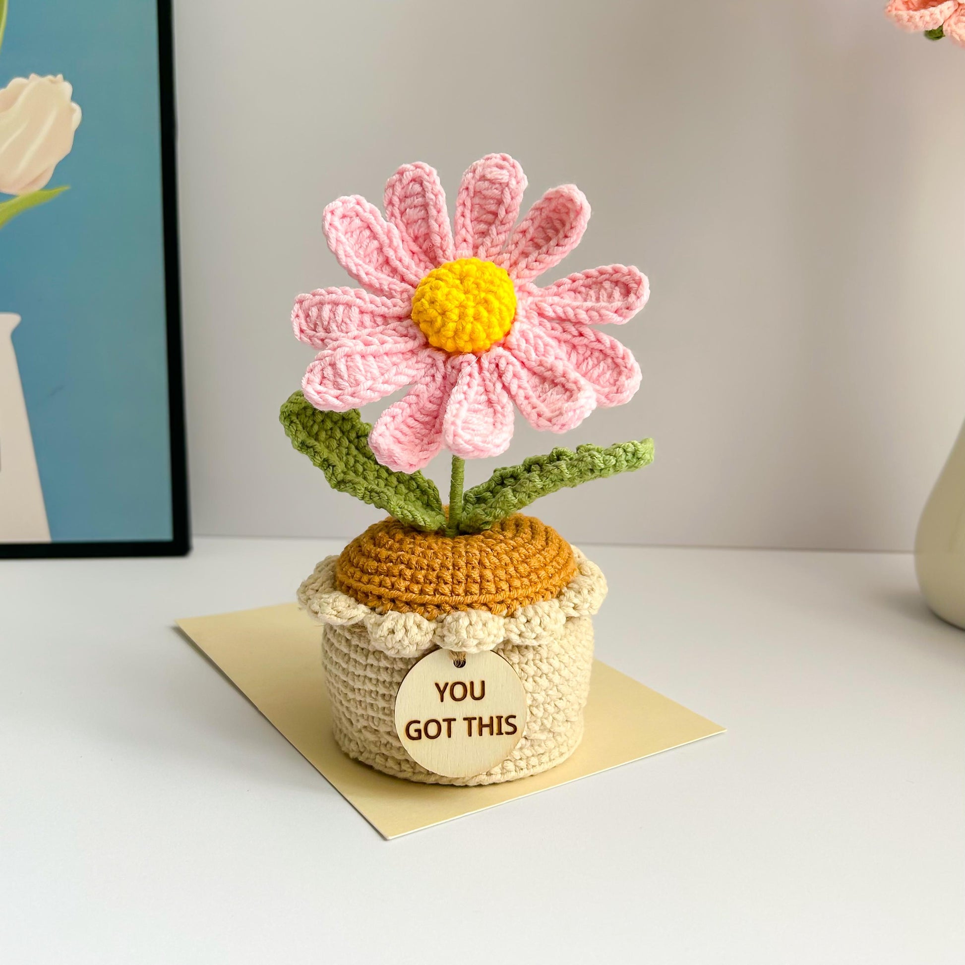 Crochet Lily of the Valley, Personalized Potted Flower with Custom Tag
