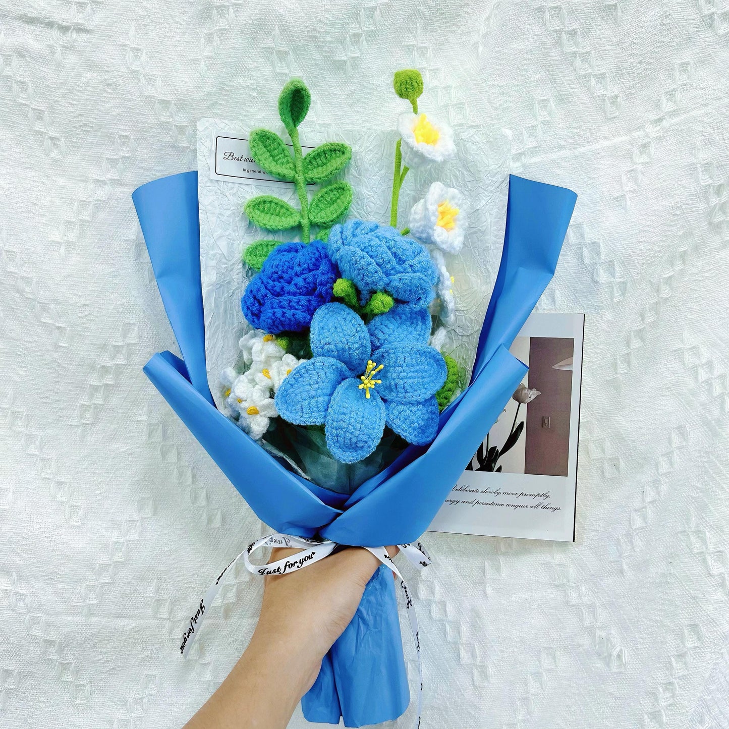 Crochet Blue Flowers Bouquet,Handmade Tulip,Rose Flowers,Purple,Pink,Red Bouquet,Birthday,Anniversary,Congratulations,Christmas gifts