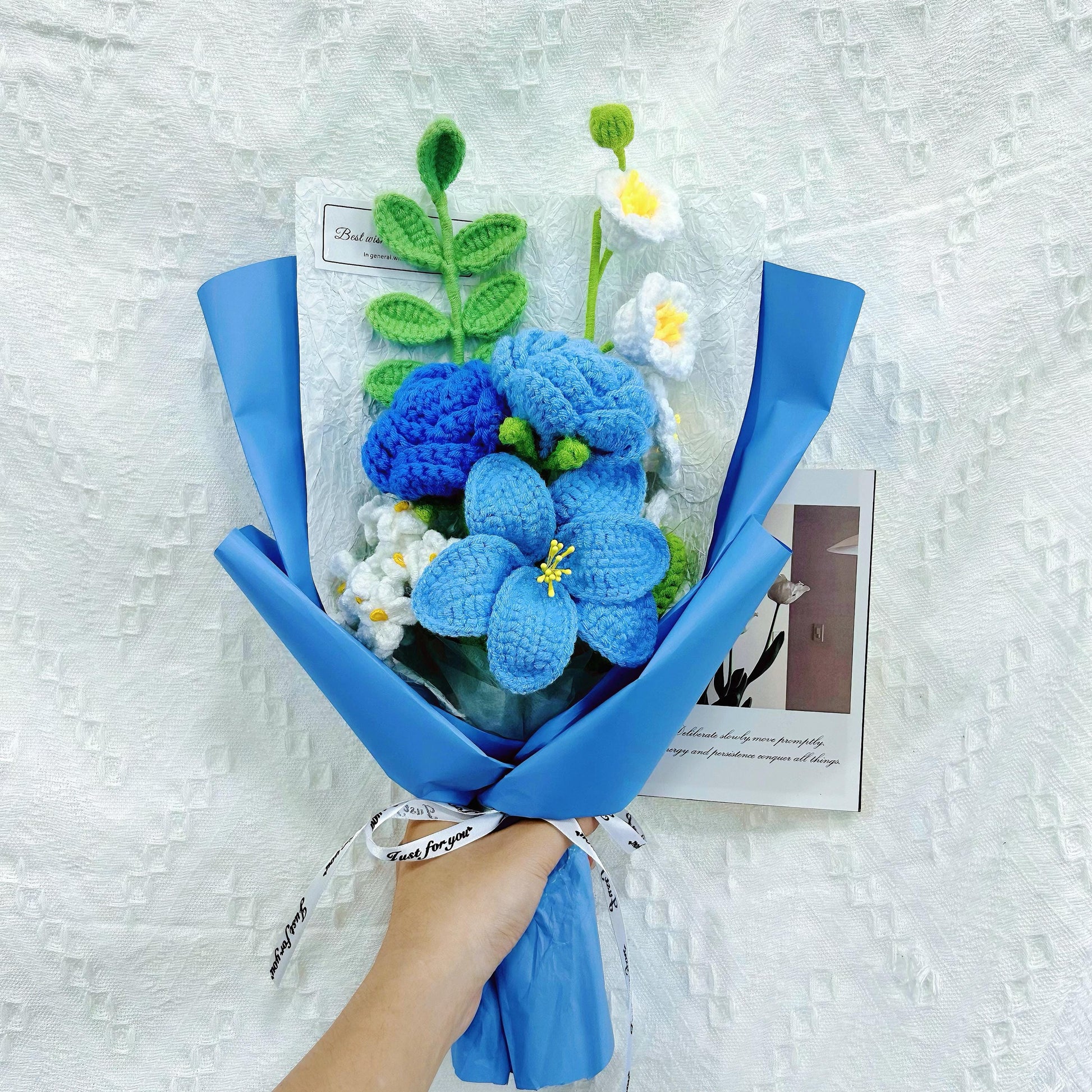 Crochet Blue Flowers Bouquet,Handmade Tulip,Rose Flowers,Purple,Pink,Red Bouquet,Birthday,Anniversary,Congratulations,Christmas gifts
