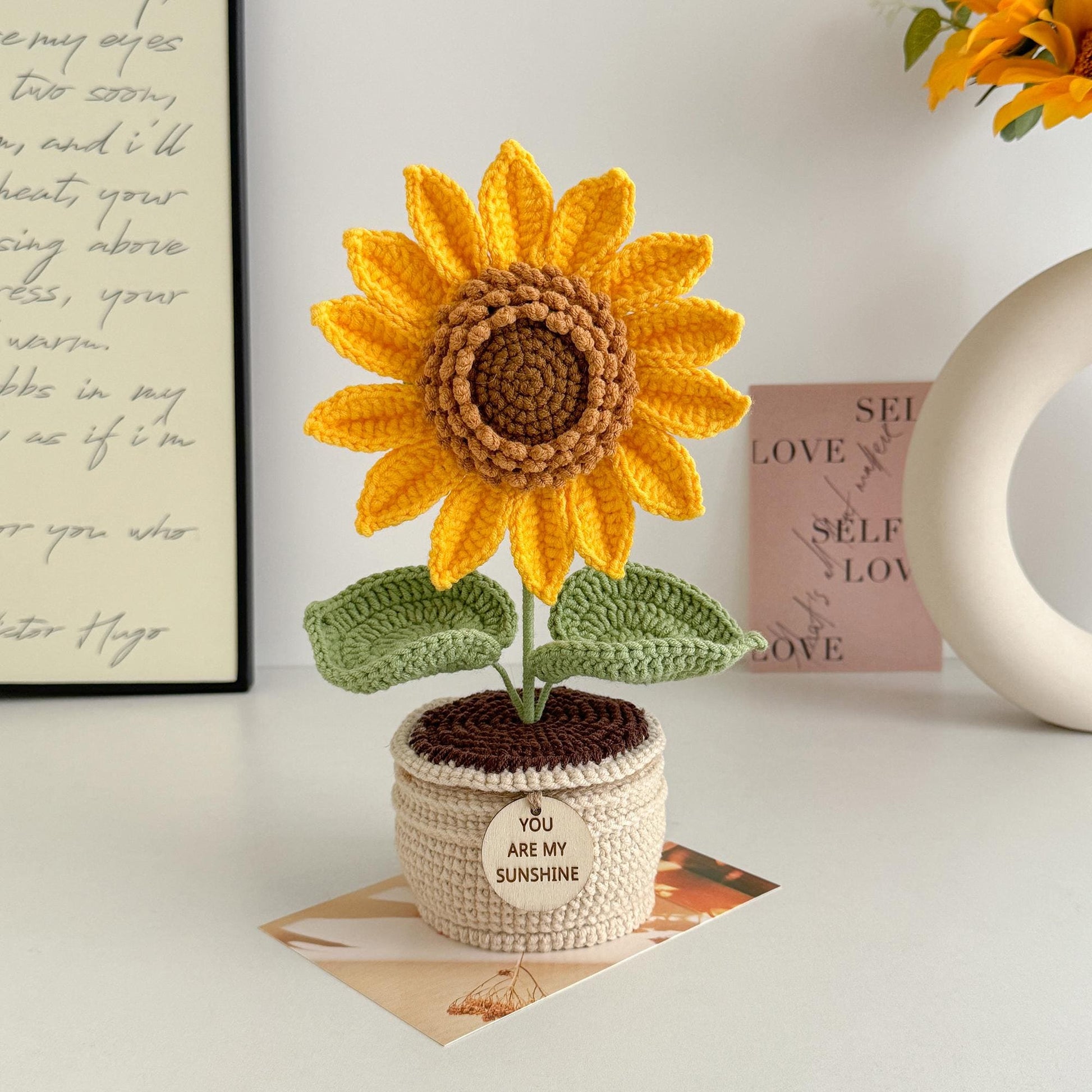 Crochet Sunflower, Personalized Get Well Soon Gift, Sending Hugs