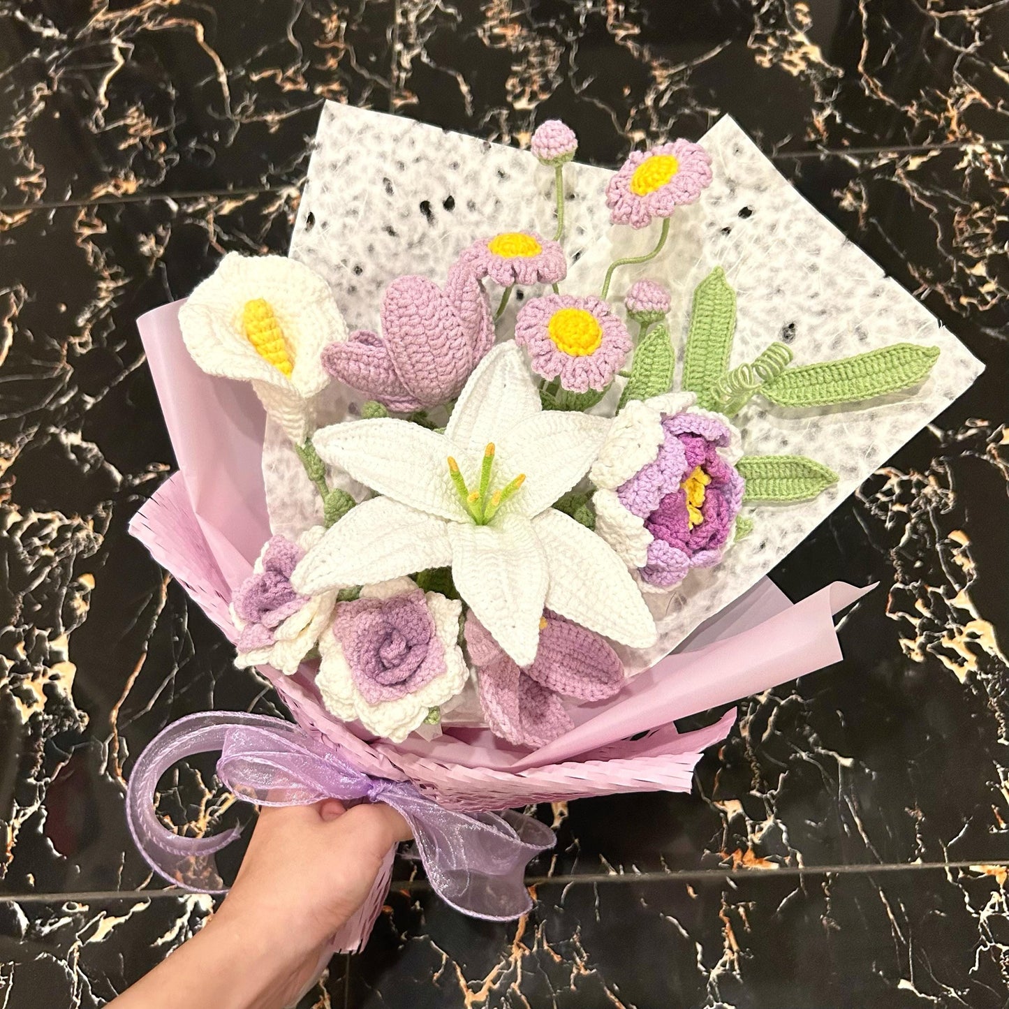 Crochet Peony Flowers Bouquet,Knit Tulip,Lily,Rose,Forget me no Bouquet,Anniversary,Get Well Soon,Birthday,Anniversary Gifts For Girlfriend