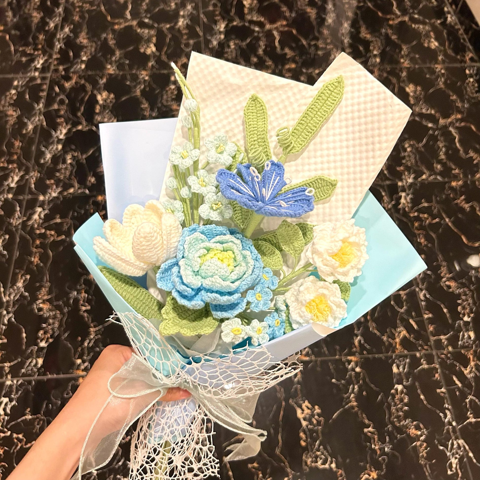 Crochet Peony Flowers Bouquet,Knit Tulip,Lily,Rose,Forget me no Bouquet,Anniversary,Get Well Soon,Birthday,Anniversary Gifts For Girlfriend