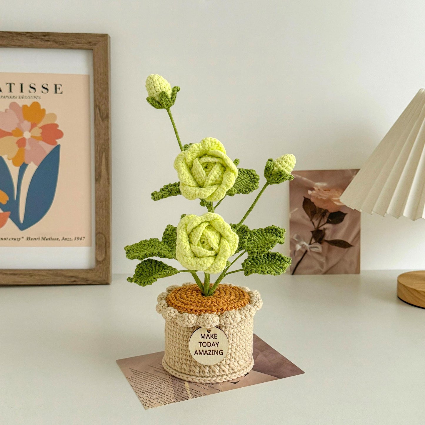 Crochet Rose Potted Plant, Handmade Floral Gift