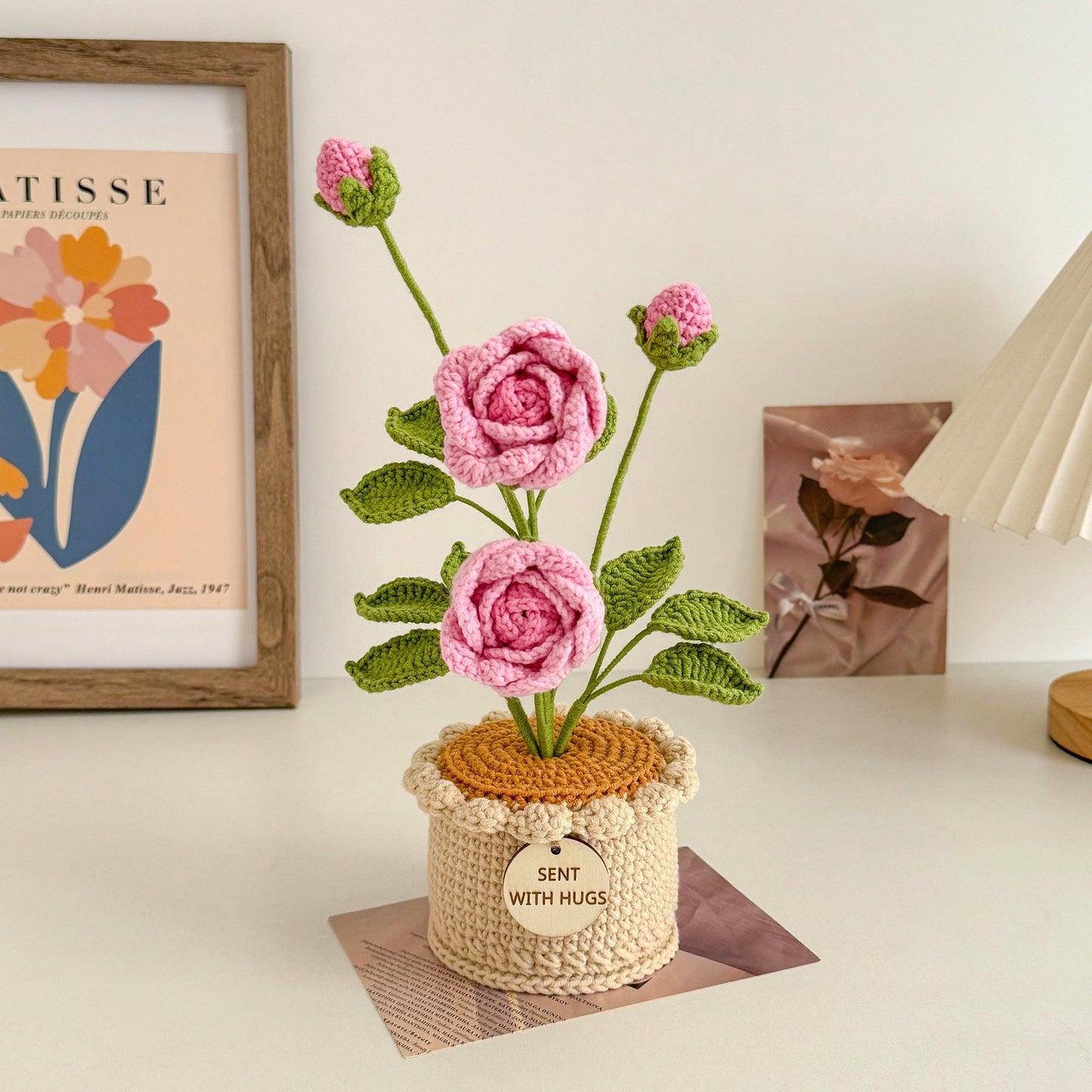 Crochet Rose Potted Plant, Handmade Floral Gift
