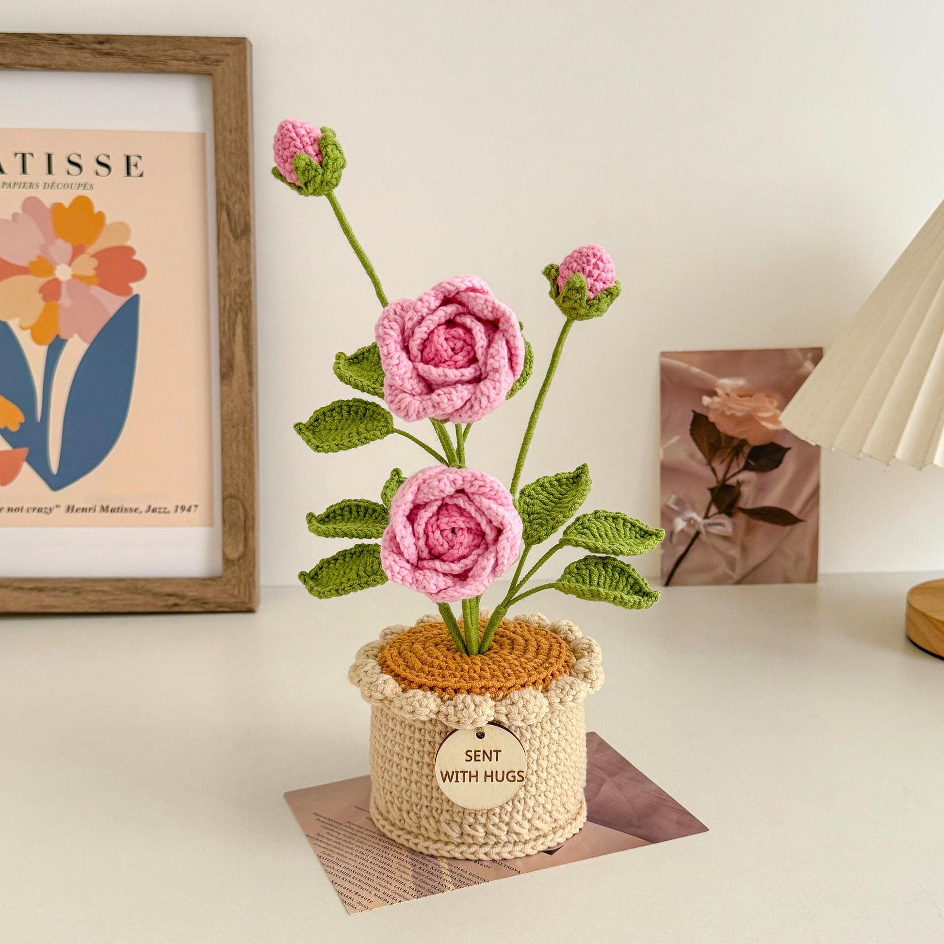 Crochet Rose Potted Plant, Handmade Floral Gift