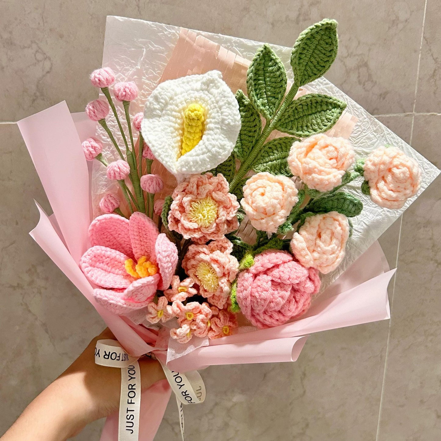 Crochet Flowers Bouquet,Tulip,Daisy,Rose,Peony Bouquet,Anniversary,Birthday,Housewarming,Congratulate,Gifts For Girlfriend,Wife,Mom,Sisters