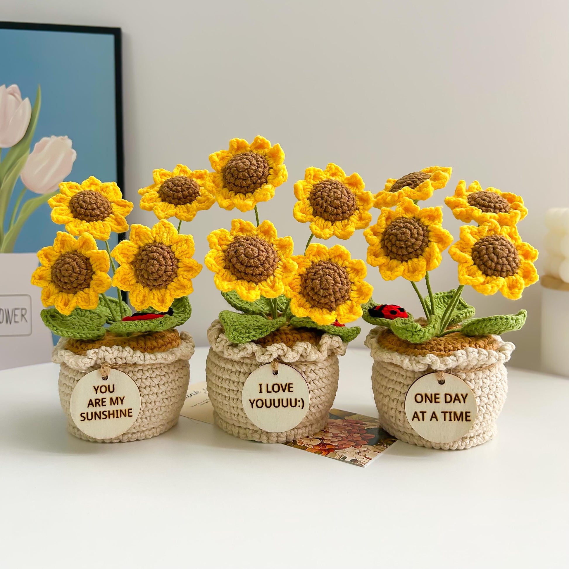 Crochet Sunflower Gift, Personalized Get Well Soon Cheer Up Present