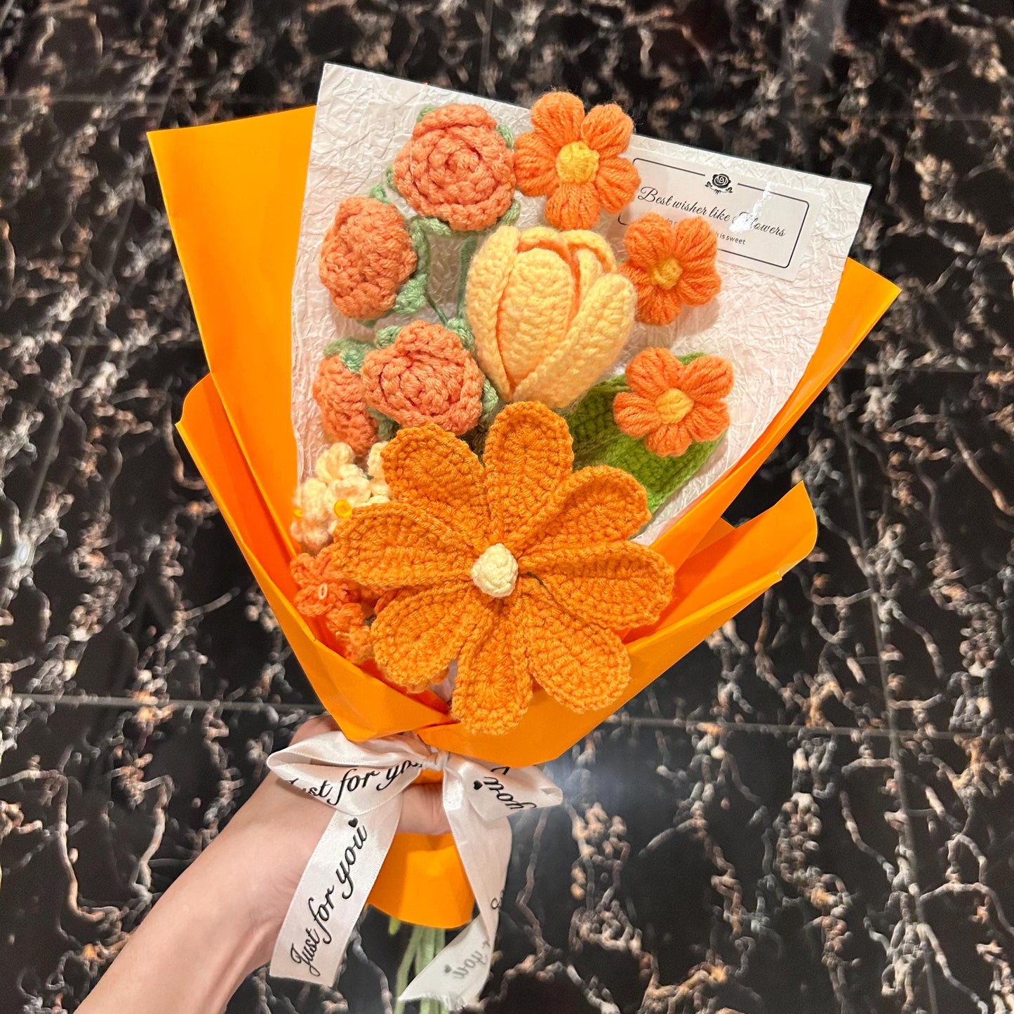 Crochet Flowers Bouquet,Handmade Rose,Tuilp Flower,Blue,Purple,Orange, Birthday,Wedding,Anniversary,Gift,Gift For Girlfriend,Teacher,Student