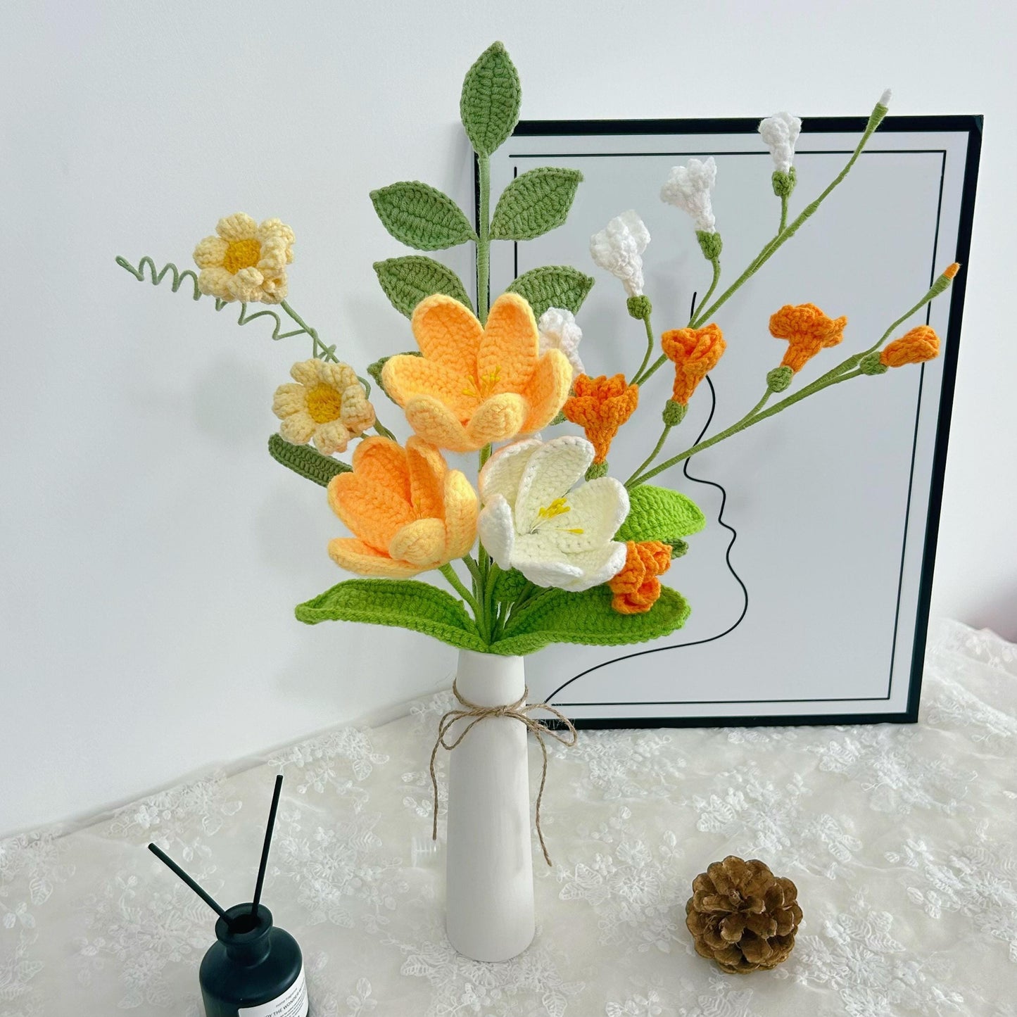 Crochet Lily Flowers Bouquet,Peony,Rose,Tulip,Daisy Flowers,Birthday,Anniversary,Housewarming Gifts for Best Friend,Girlfriend,Wife,Mom