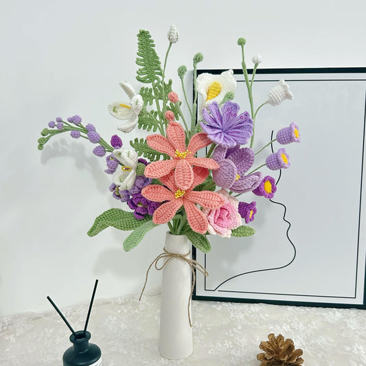 Crochet Lily Flowers Bouquet,Peony,Rose,Tulip,Daisy Flowers,Birthday,Anniversary,Housewarming Gifts for Best Friend,Girlfriend,Wife,Mom